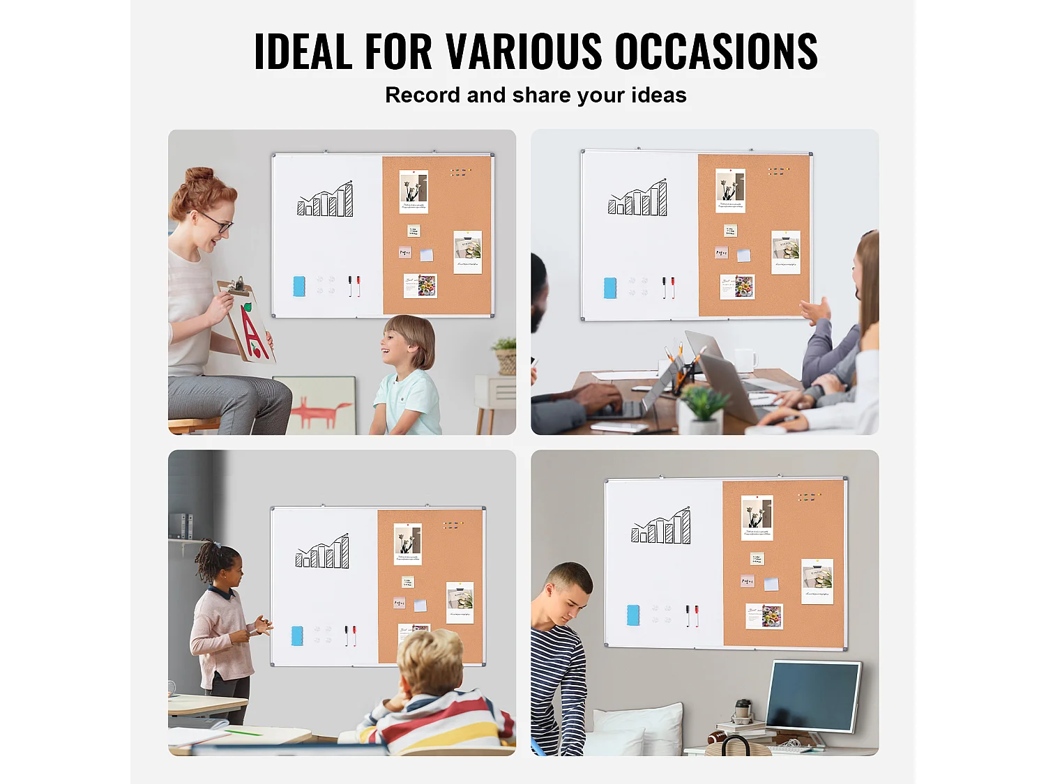 Ensemble Tableau Blanc et Tableau en Liège SucceBuy, 121,9 x 91,4 cm, avec Cadre en Aluminium pour l'École et la Maison