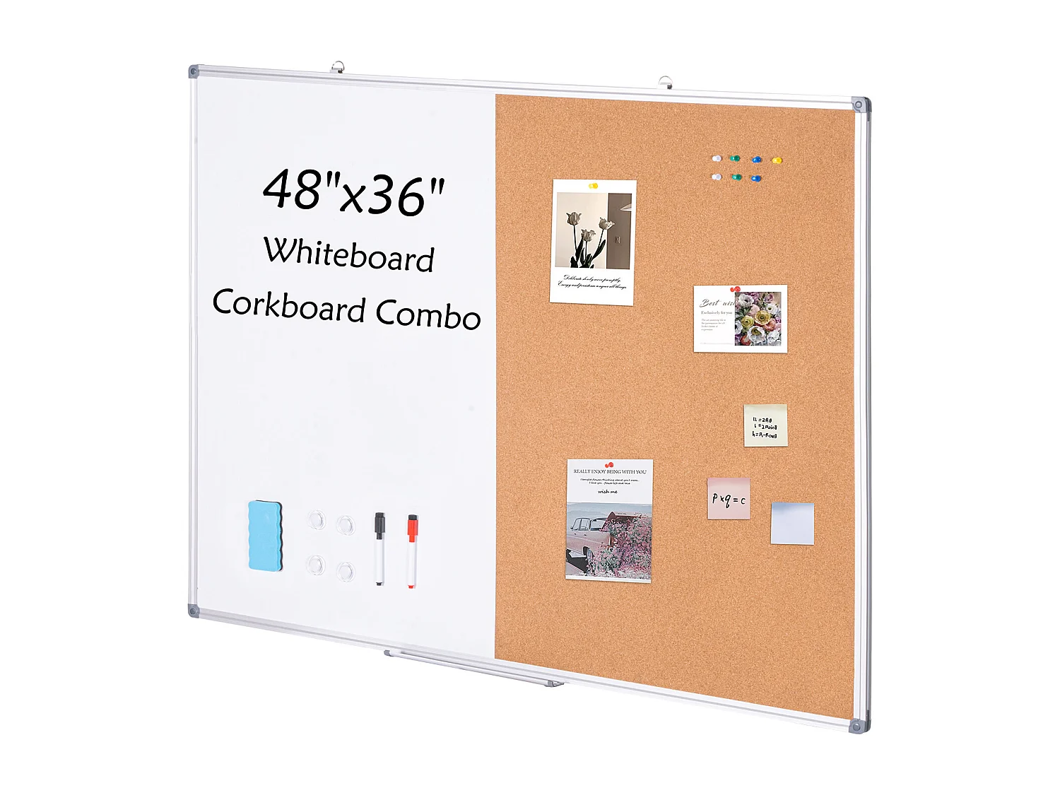 Ensemble Tableau Blanc et Tableau en Liège SucceBuy, 121,9 x 91,4 cm, avec Cadre en Aluminium pour l'École et la Maison