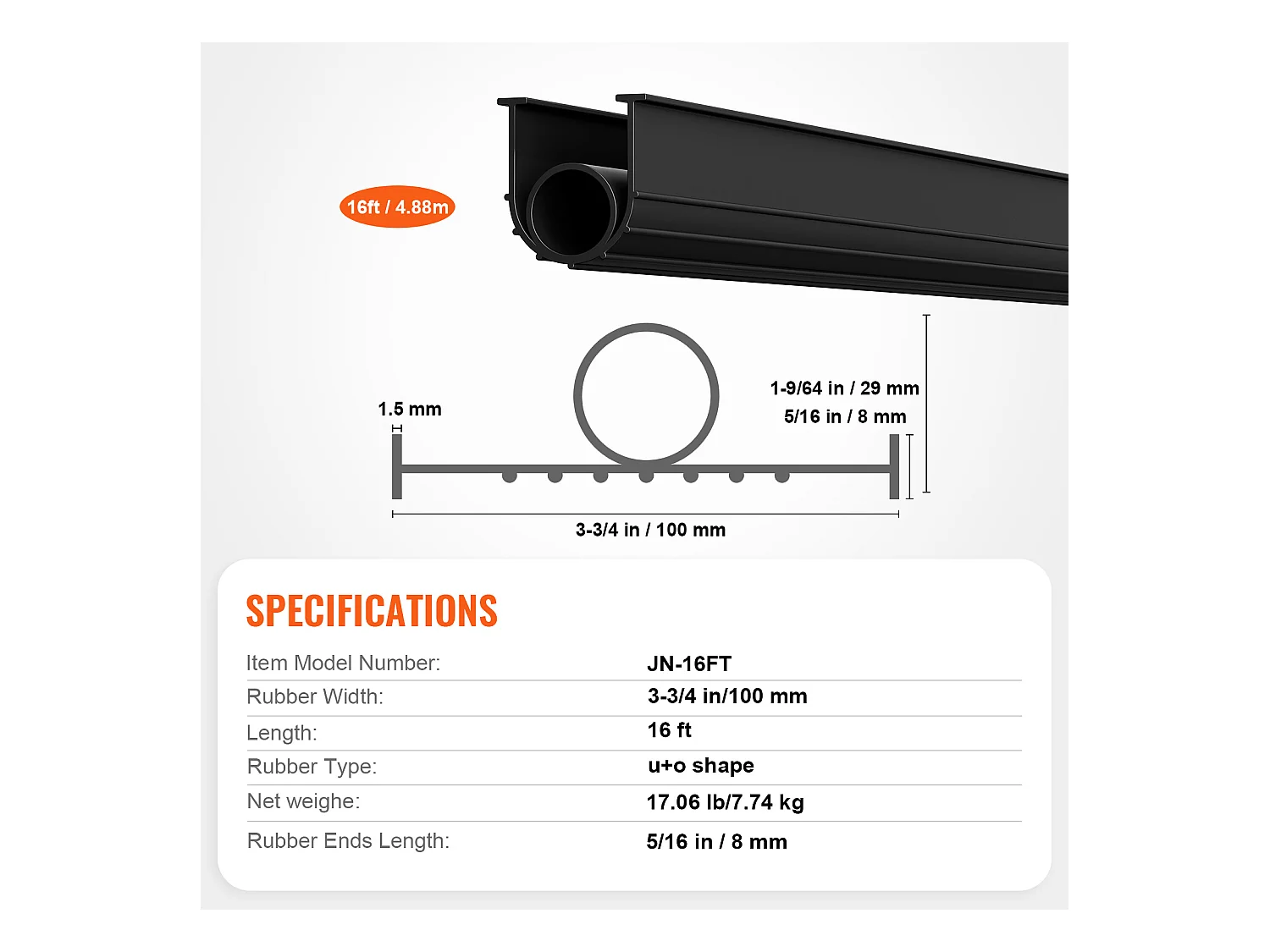Bande d'Étanchéité SucceBuy de Seuil et de Bas de Porte de Garage de 488cm, PVC Imperméable Universel