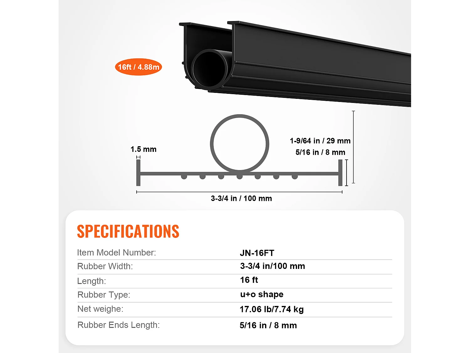 Bande d'Étanchéité SucceBuy de Seuil et de Bas de Porte de Garage de 488cm, PVC Imperméable Universel