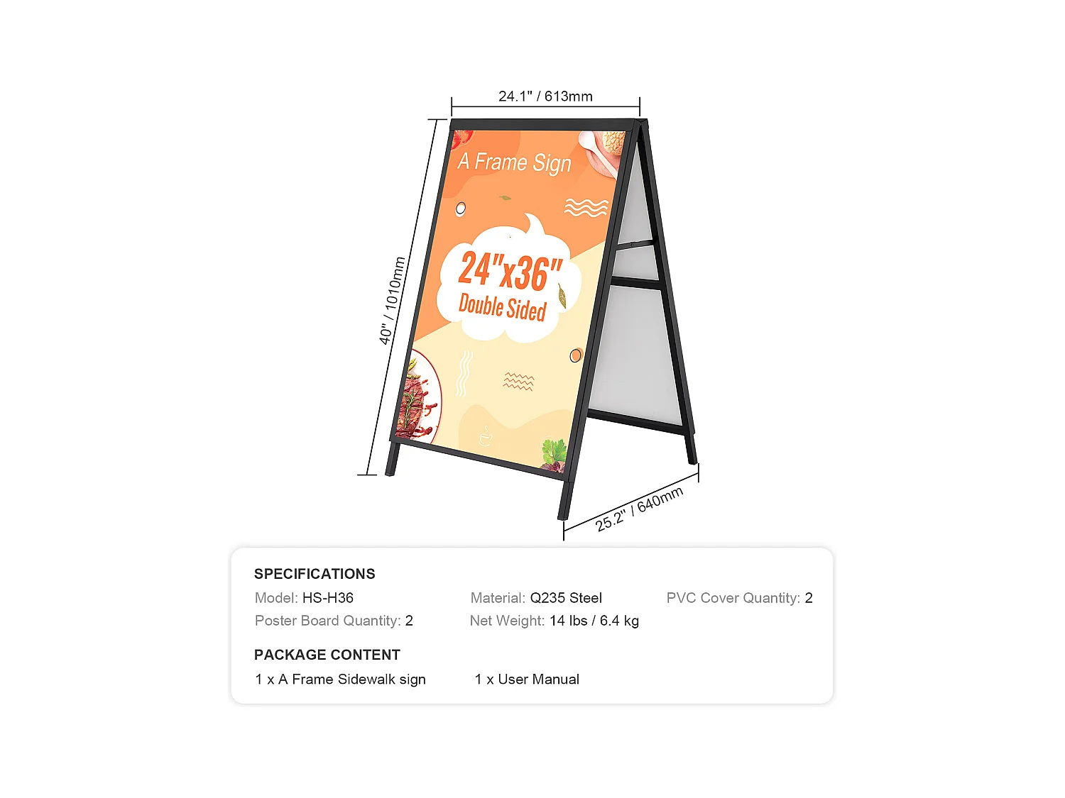 Panneau de Trottoir Extérieur SucceBuy, en Forme de A, 61 x 91 cm, Facile à Ranger et à Transporter