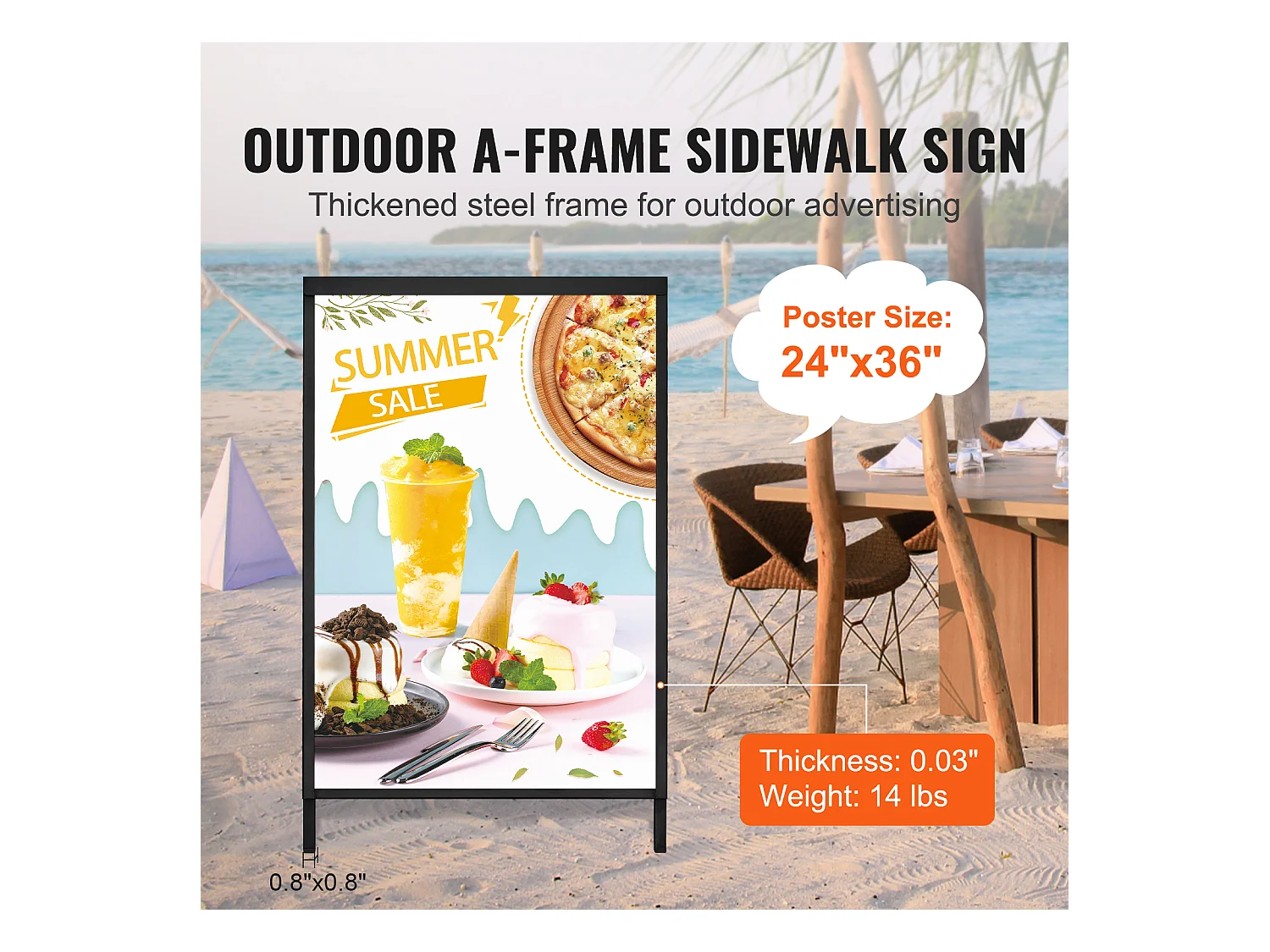 Panneau de Trottoir Extérieur SucceBuy, en Forme de A, 61 x 91 cm, Facile à Ranger et à Transporter