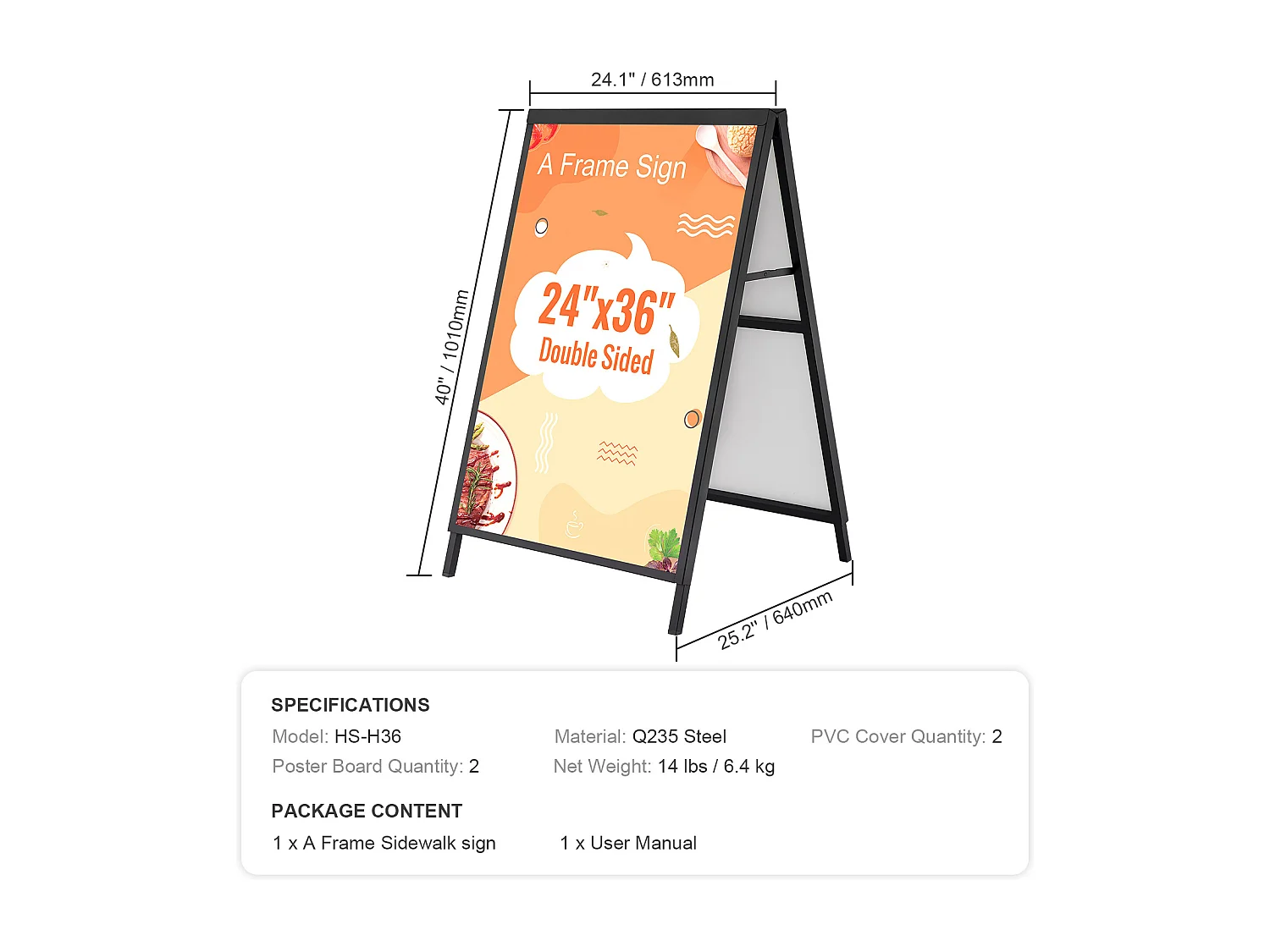 Panneau de Trottoir Extérieur SucceBuy, en Forme de A, 61 x 91 cm, Facile à Ranger et à Transporter