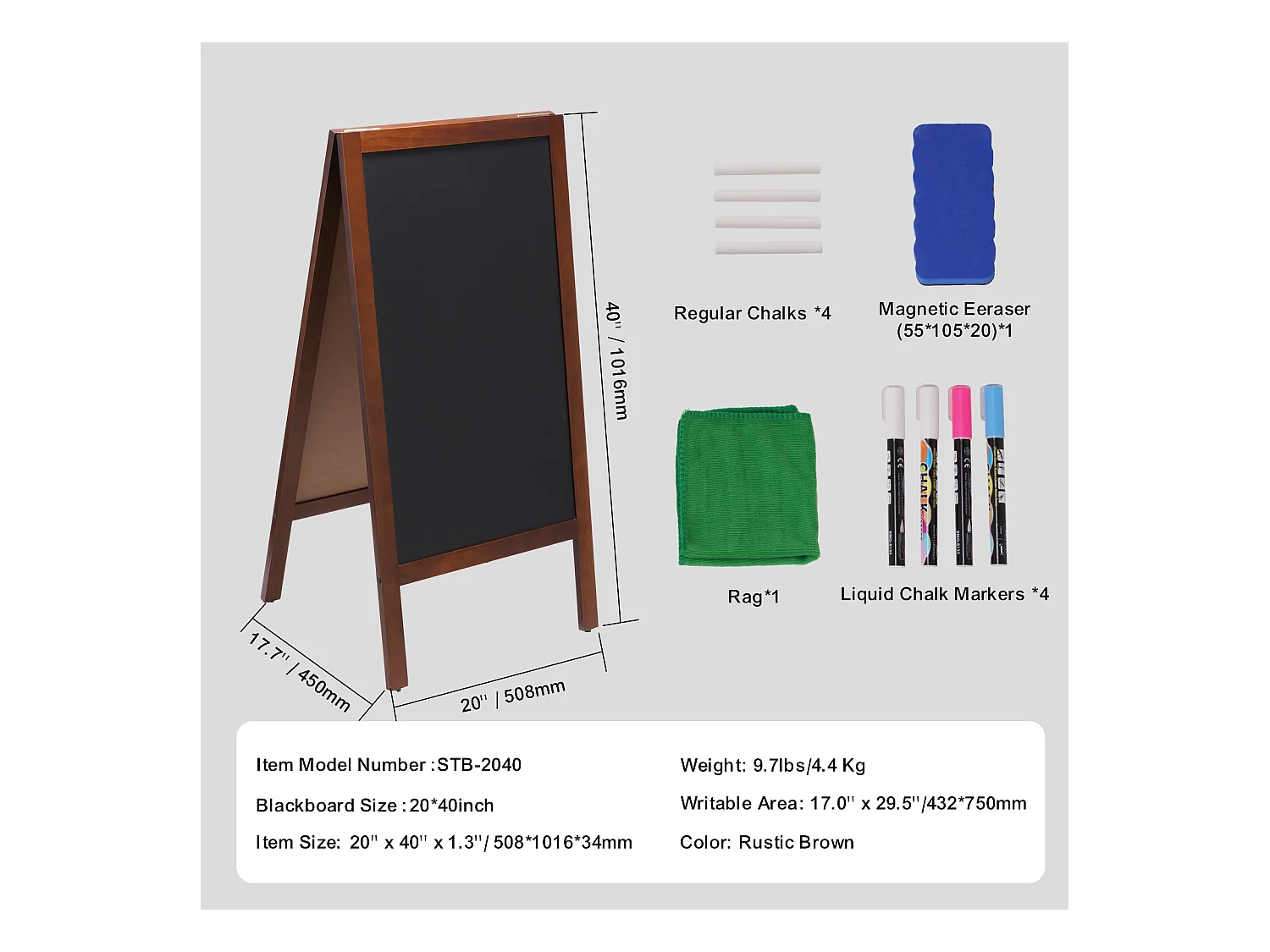 Tableau à Craie Menu Display SucceBuy, Bois A-Frame, 50,8 x 101,6 cm, Chevalet de Trottoir