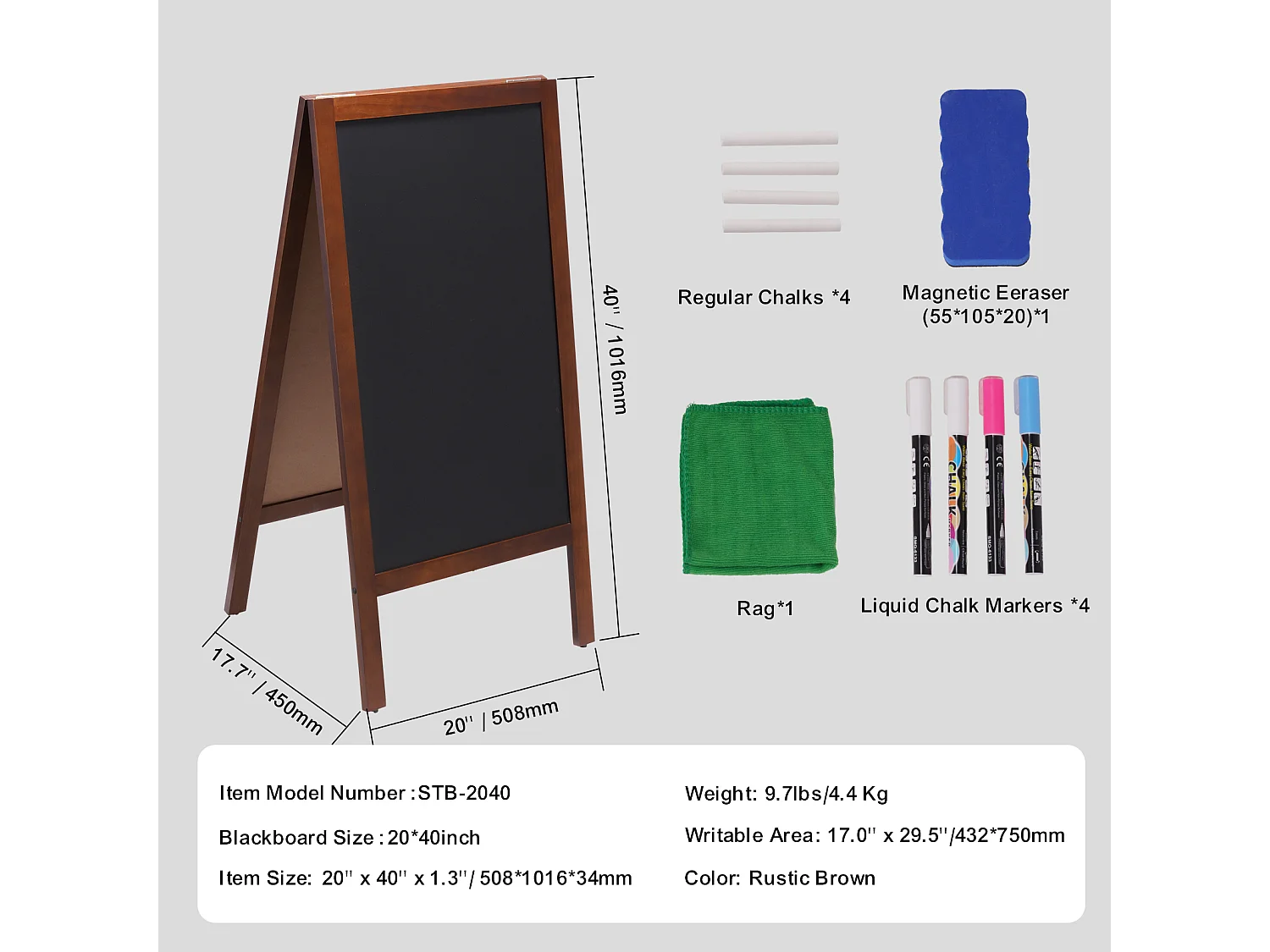 Tableau à Craie Menu Display SucceBuy, Bois A-Frame, 50,8 x 101,6 cm, Chevalet de Trottoir