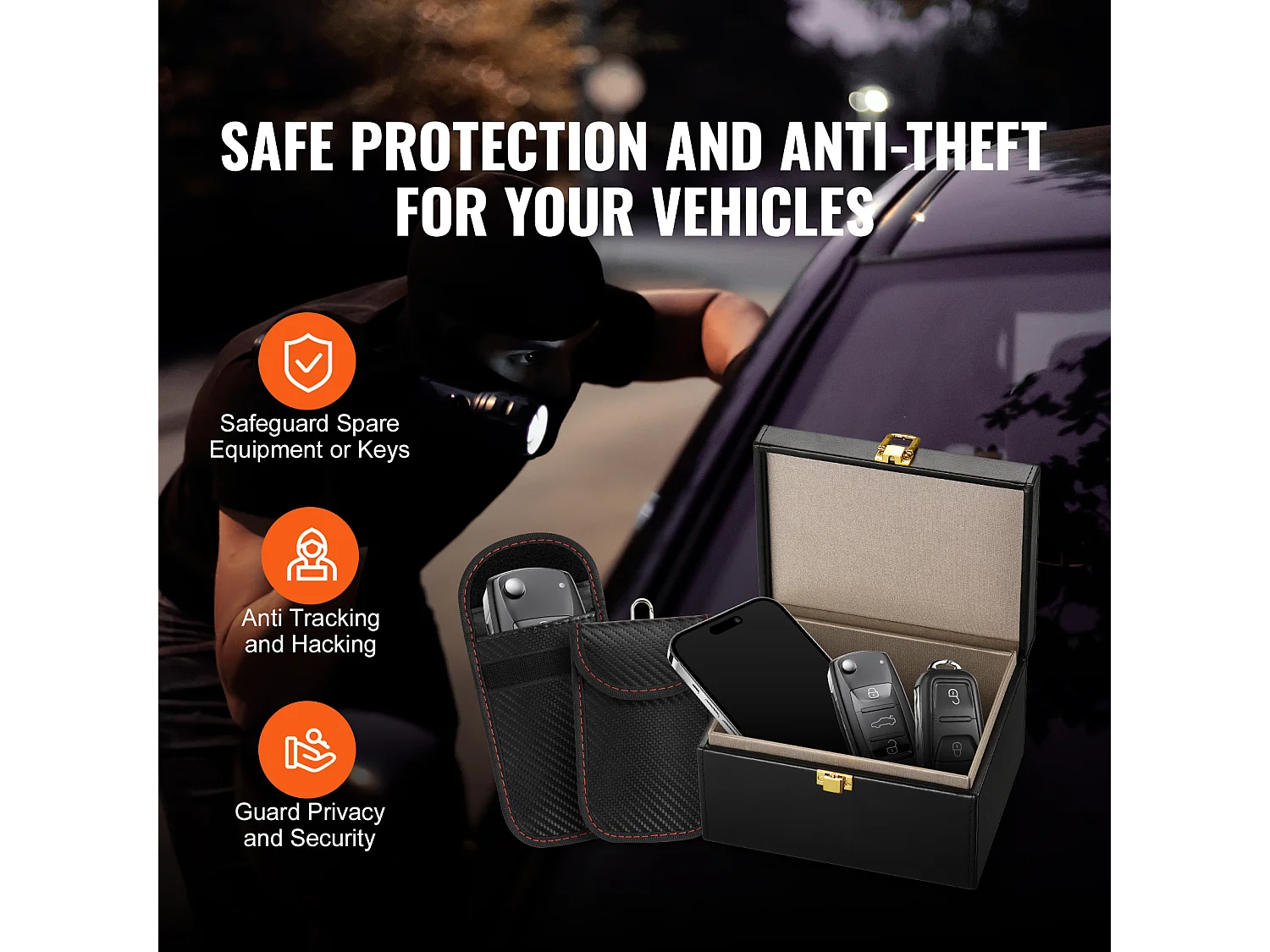 Faraday-Box SucceBuy für 5 bis 8 Autoschlüssel mit 2 Schlüsselbeuteln, Signalblockierer, Schwarz
