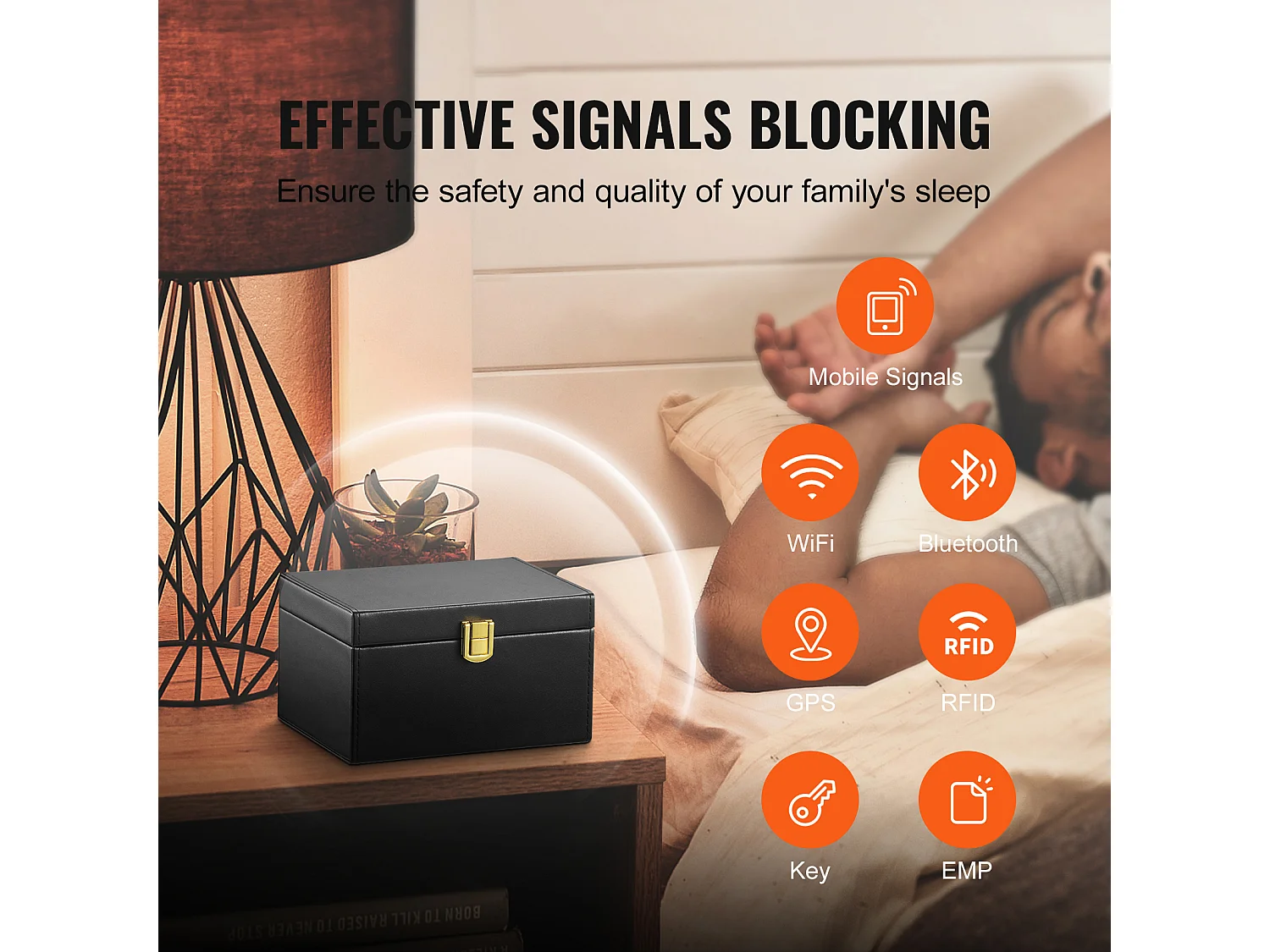 Faraday-Box SucceBuy für 5 bis 8 Autoschlüssel mit 2 Schlüsselbeuteln, Signalblockierer, Schwarz