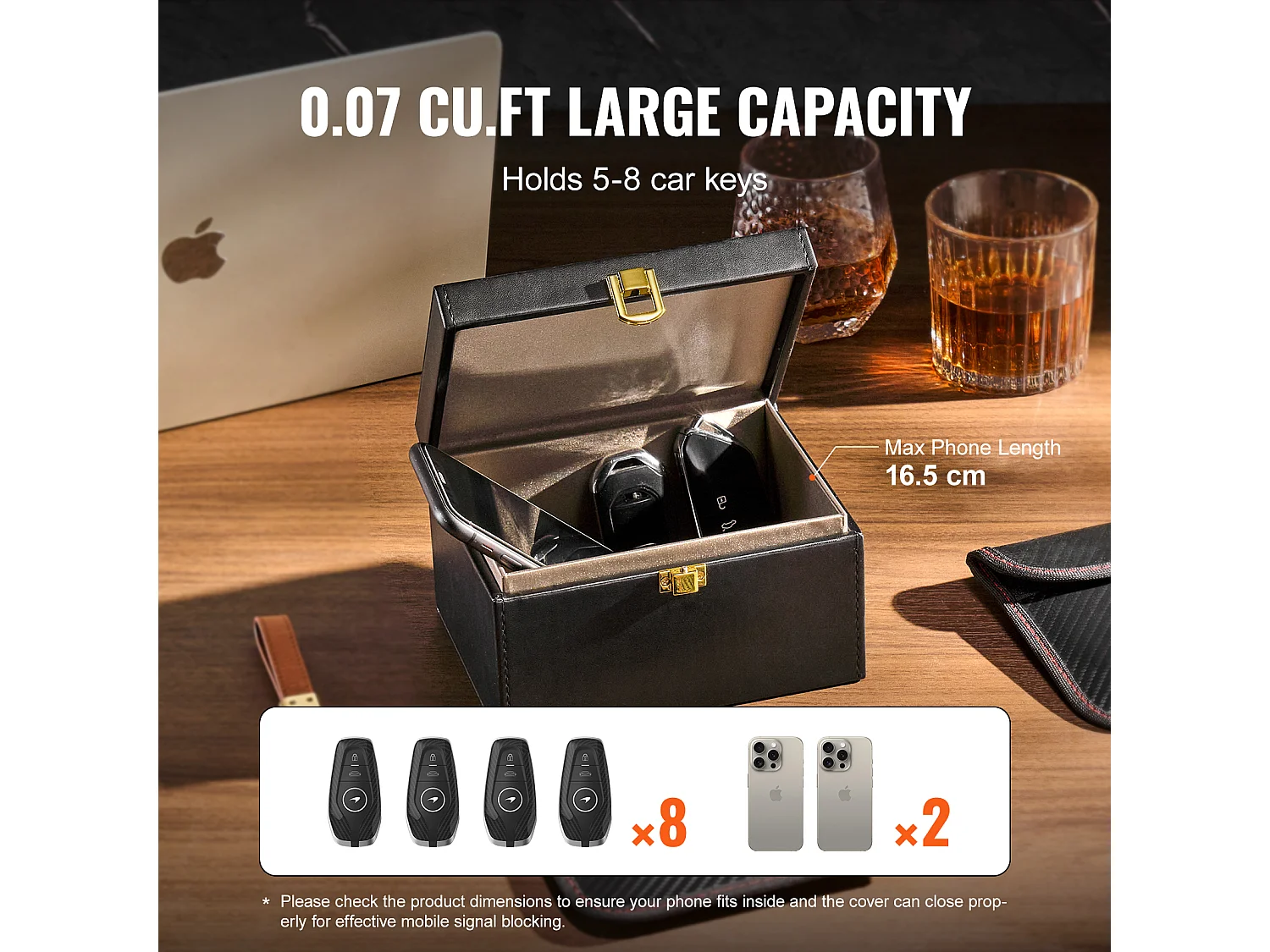 Faraday-Box SucceBuy für 5 bis 8 Autoschlüssel mit 2 Schlüsselbeuteln, Signalblockierer, Schwarz