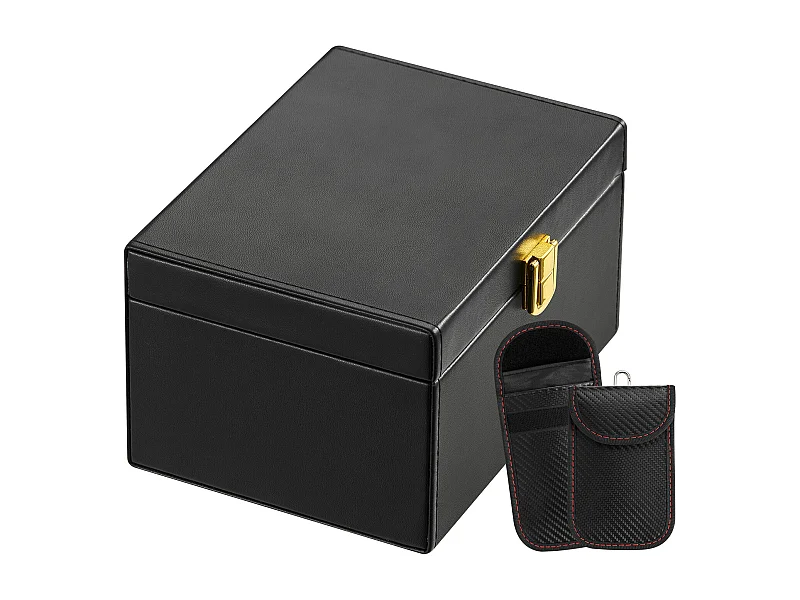 Faraday-Box SucceBuy für 5 bis 8 Autoschlüssel mit 2 Schlüsselbeuteln, Signalblockierer, Schwarz