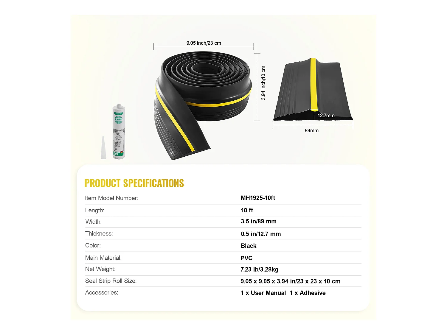 Bande d'Étanchéité SucceBuy pour Seuil de Porte de Garage de 305cm, Fond Universel en PVC Imperméable