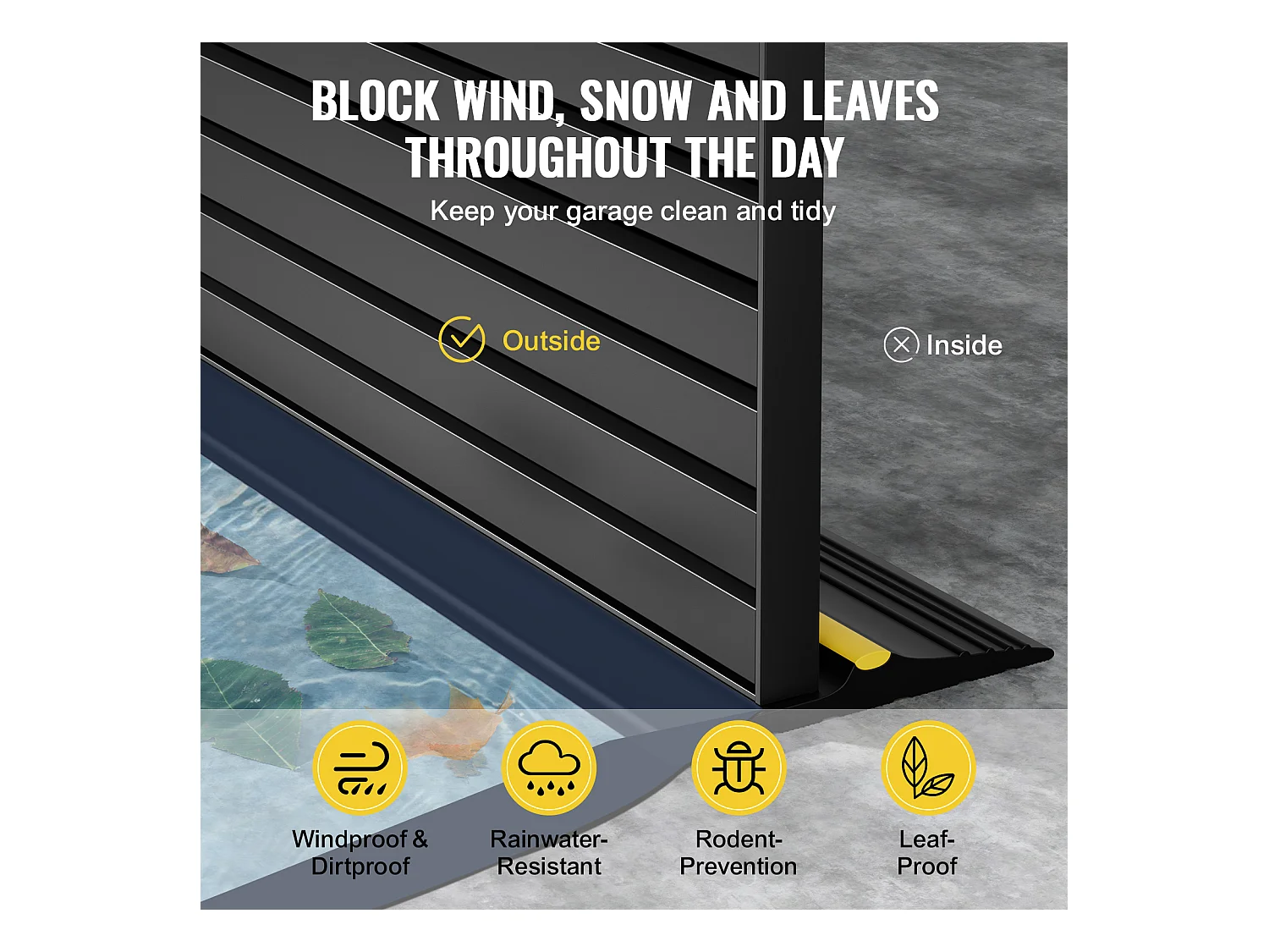 Bande d'Étanchéité SucceBuy pour Seuil de Porte de Garage de 305cm, Fond Universel en PVC Imperméable