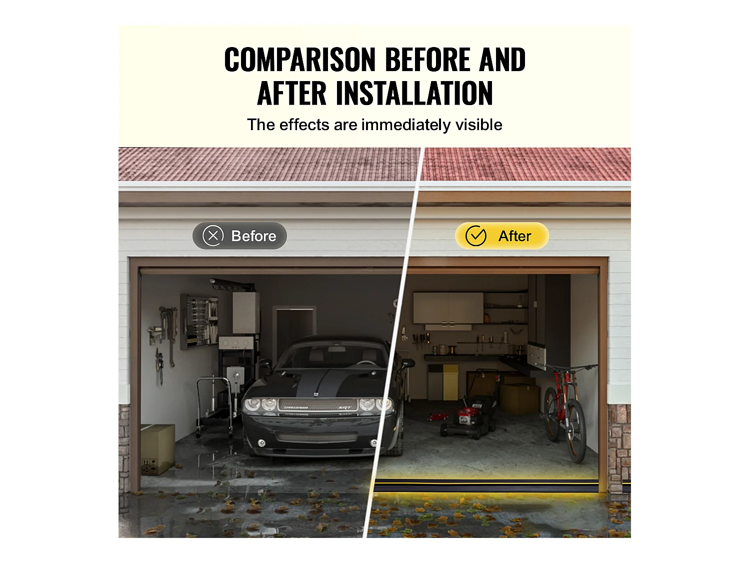 Bande d'Étanchéité SucceBuy pour Seuil de Porte de Garage de 305cm, Fond Universel en PVC Imperméable