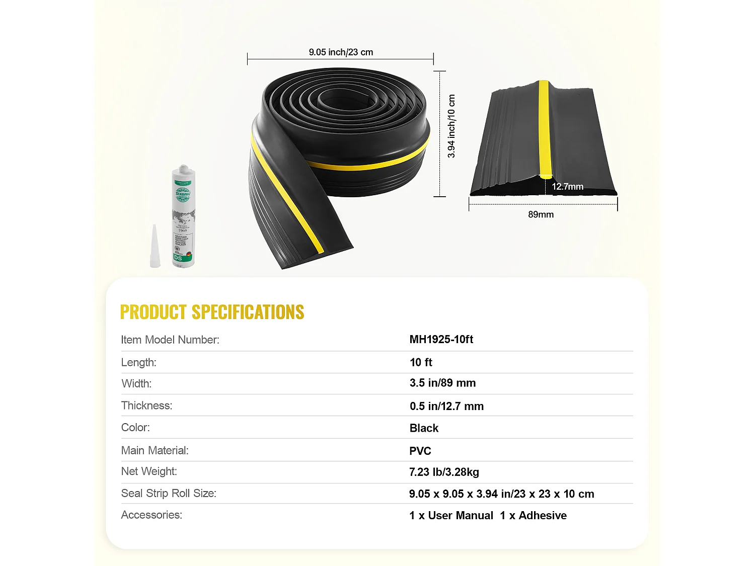 Bande d'Étanchéité SucceBuy pour Seuil de Porte de Garage de 305cm, Fond Universel en PVC Imperméable