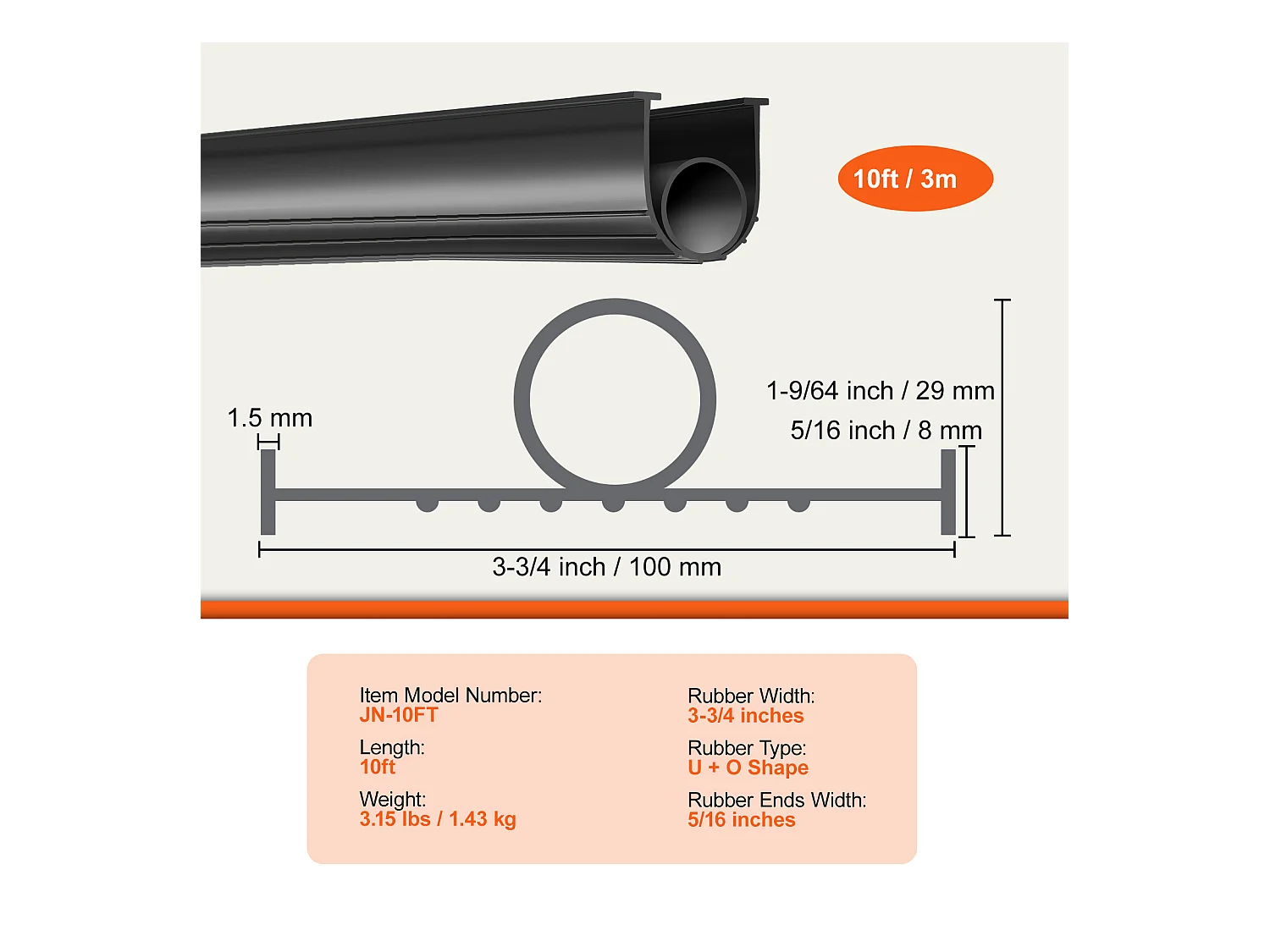 Bande d'Étanchéité SucceBuy de Garage Noirs - 305cm, Extrémité en T de 12.7/40.6cm, Bande en Caoutchouc Inférieure