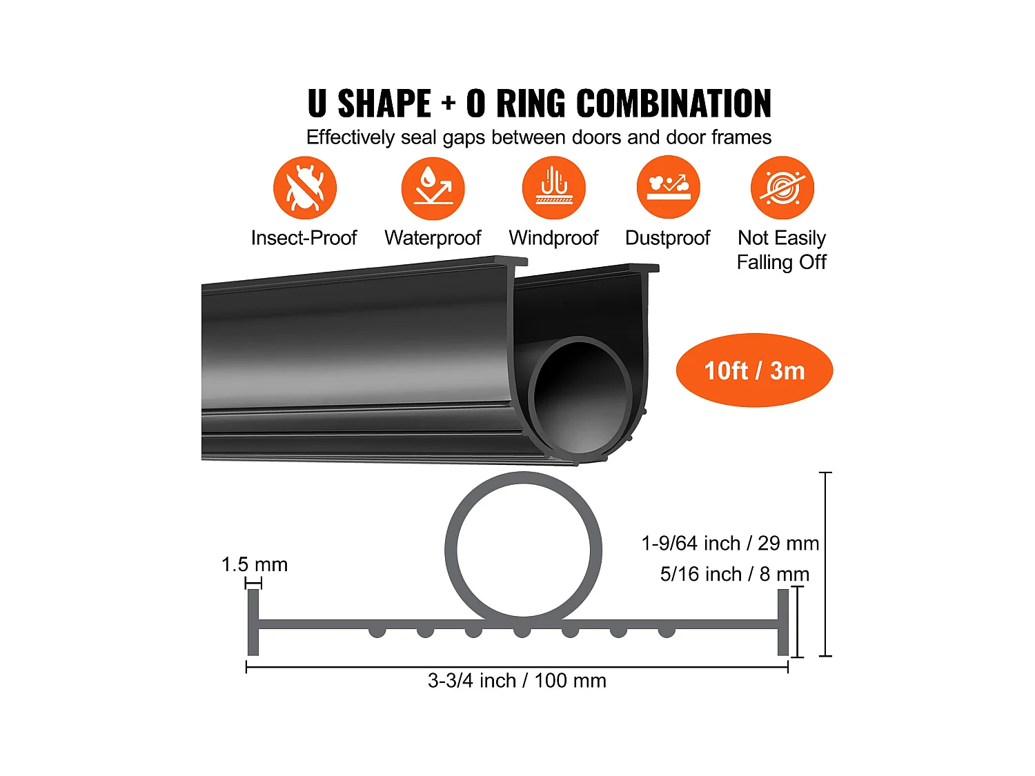 Bande d'Étanchéité SucceBuy de Garage Noirs - 305cm, Extrémité en T de 12.7/40.6cm, Bande en Caoutchouc Inférieure