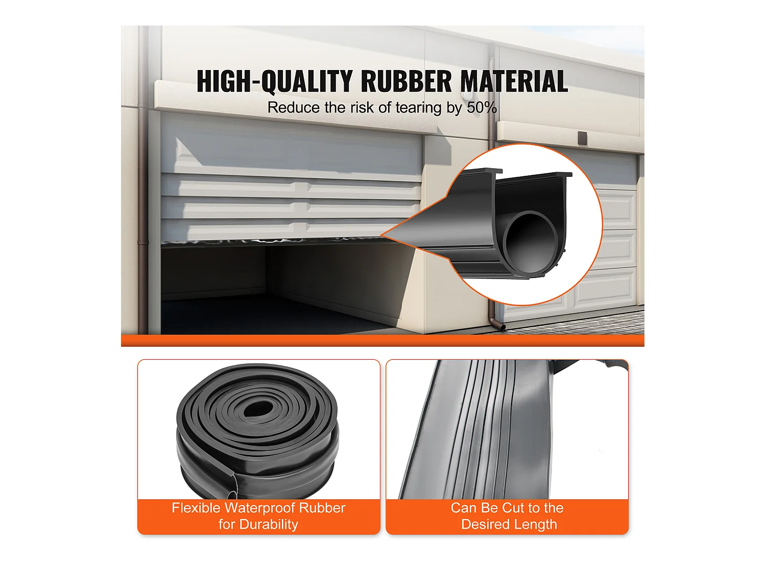Bande d'Étanchéité SucceBuy de Garage Noirs - 305cm, Extrémité en T de 12.7/40.6cm, Bande en Caoutchouc Inférieure