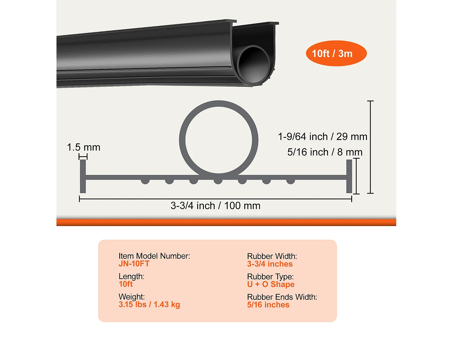 Bande d'Étanchéité SucceBuy de Garage Noirs - 305cm, Extrémité en T de 12.7/40.6cm, Bande en Caoutchouc Inférieure