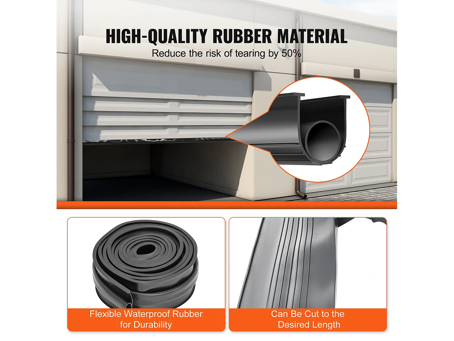 Bande d'Étanchéité SucceBuy de Garage Noirs - 305cm, Extrémité en T de 12.7/40.6cm, Bande en Caoutchouc Inférieure