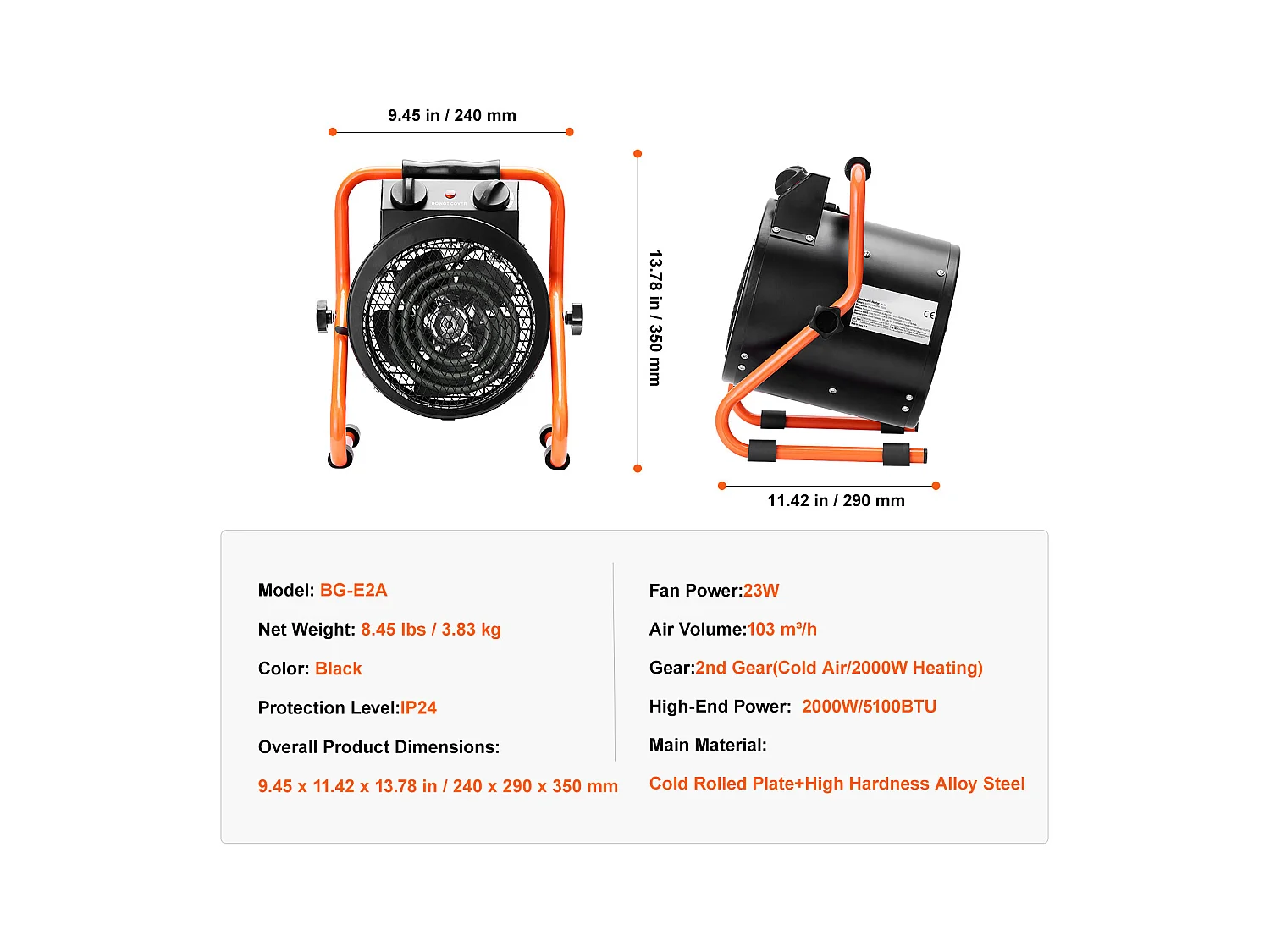 Chauffage de Serre SucceBuy 2000 W Chauffage Rapide avec Protection Contre la Surchauffe Étanche