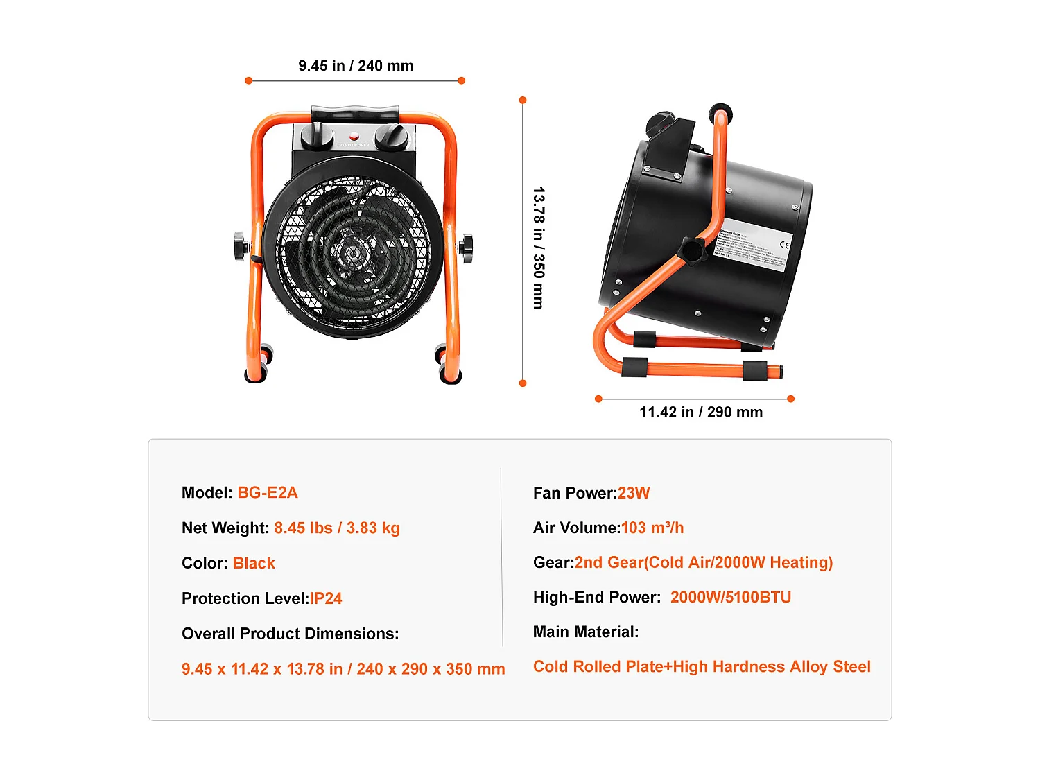 Chauffage de Serre SucceBuy 2000 W Chauffage Rapide avec Protection Contre la Surchauffe Étanche