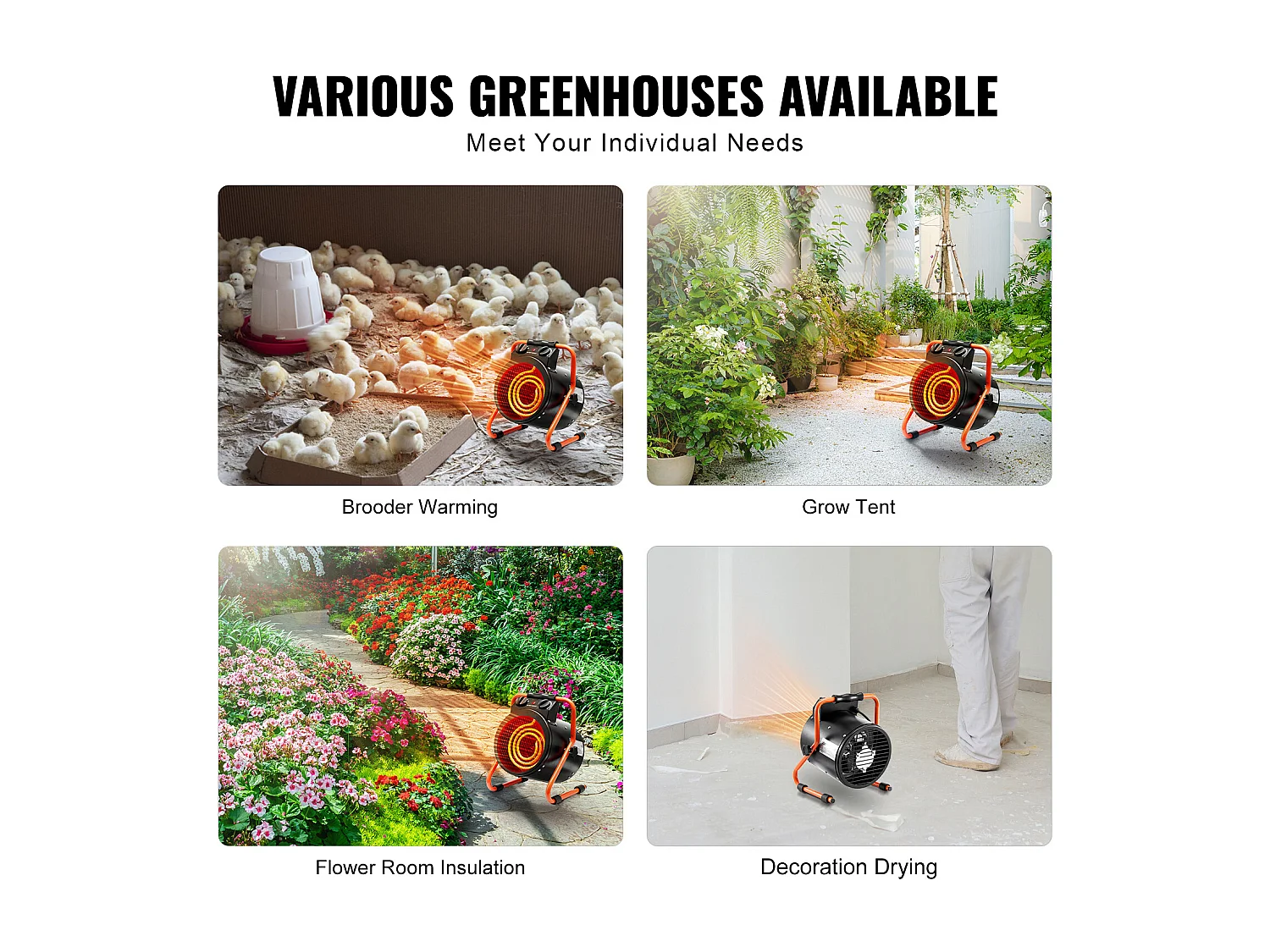 Chauffage de Serre SucceBuy 2000 W Chauffage Rapide avec Protection Contre la Surchauffe Étanche