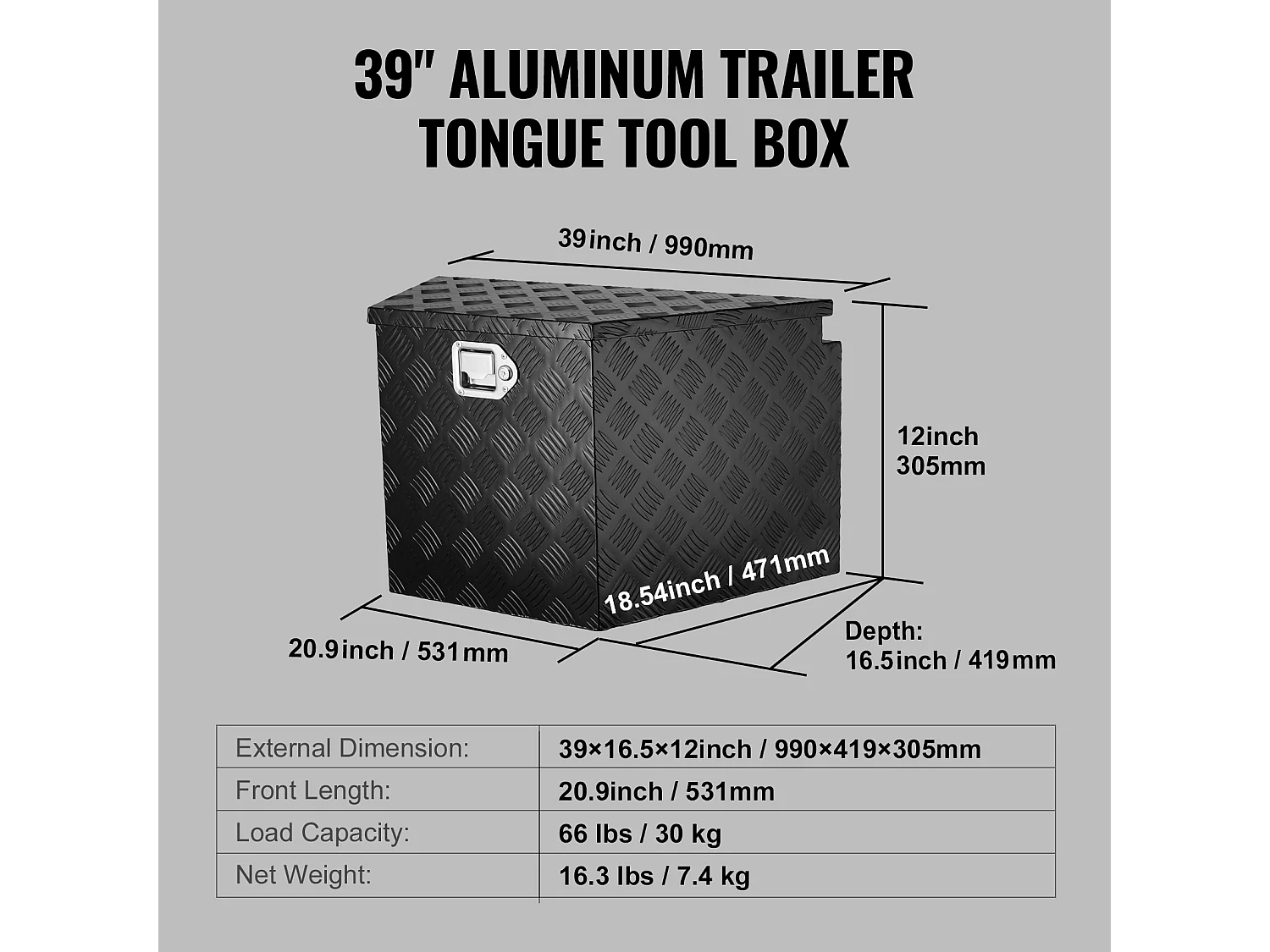 Scatola Porta Attrezzi per Rimorchio SucceBuy, 99 x 42 x 30 cm, in Lega di Alluminio e Chiavi di Chiusura