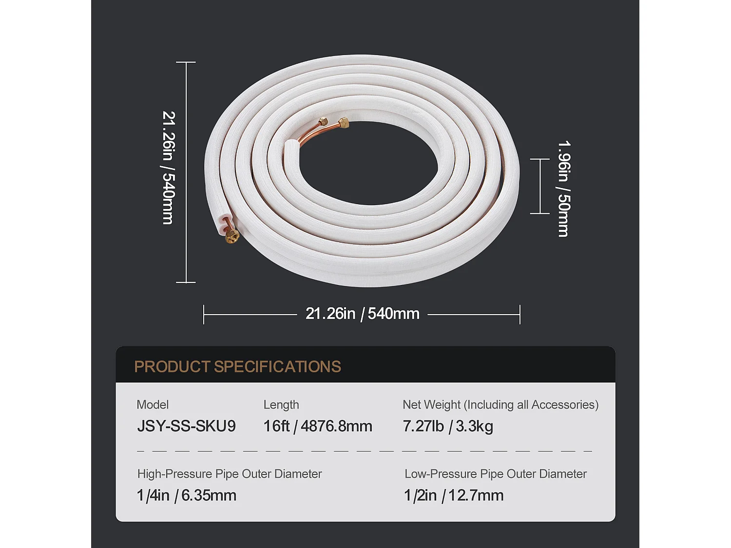Tube SucceBuy Mini Split Line Set 6,4 x 12,7 mm x 4876,8 mm Tube en Cuivre pour AC avec Câble de Connexion