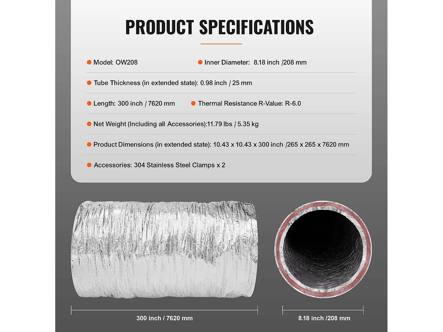 Isoliertes Flexibles Rohr SucceBuy für Trocknerlüftungsrohr 20.3CMx760CM Lüftung CVC R-6.0