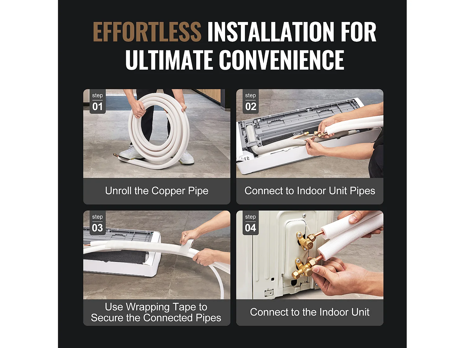 Tube SucceBuy Ensemble de Mini-Lignes Divisées 6,4 x 9,5 x 15240 mm, Tubes en Cuivre Isolés pour Courant Alternatif