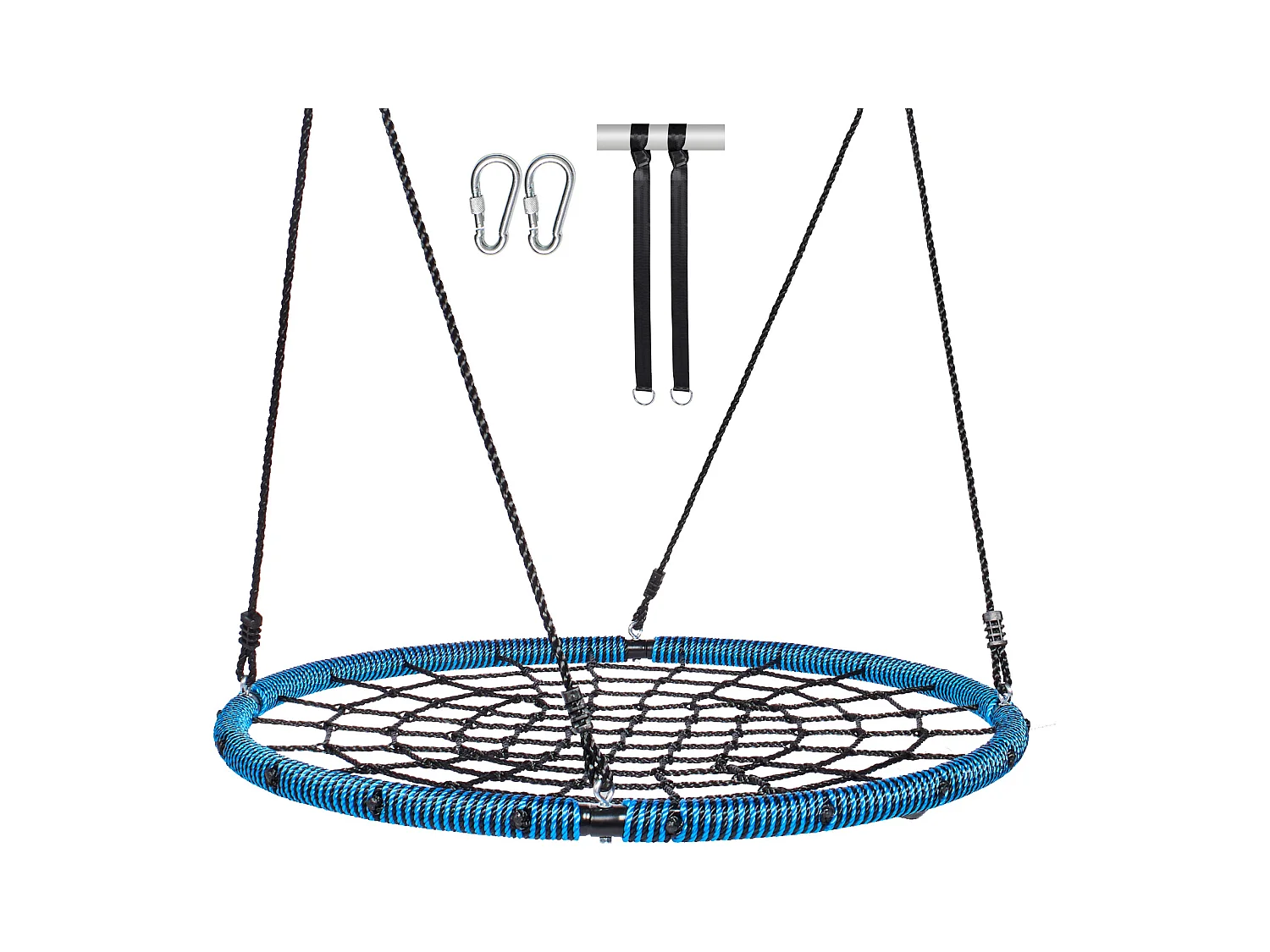 Balançoire Ronde SucceBuy en Toile D'Araignée de 102 cm, pour Enfants en Extérieur, 340 kg, Siège en Corde Tissée Stable avec Sangles et Cordes Réglables