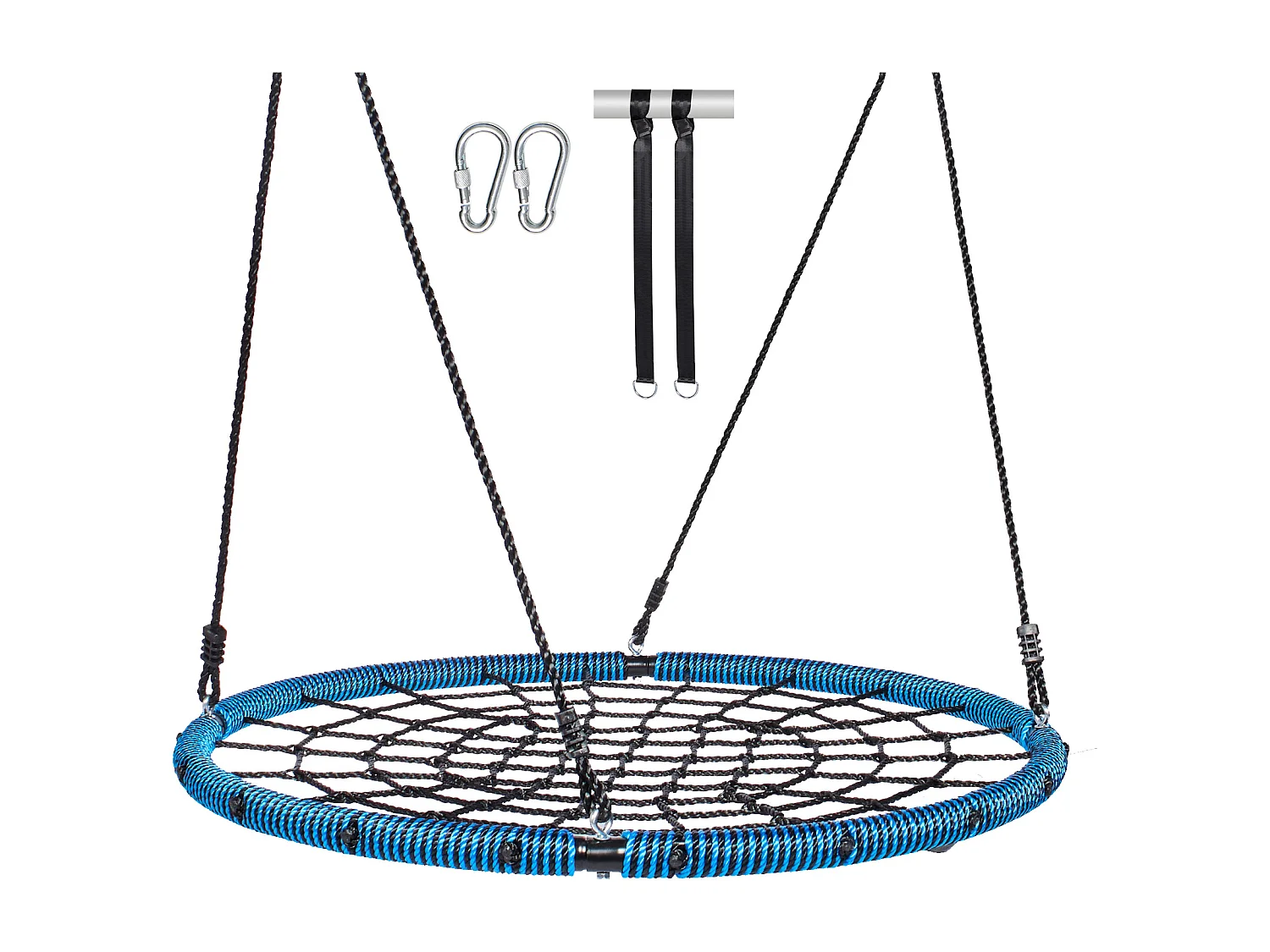 Balançoire Ronde SucceBuy en Toile D'Araignée de 102 cm, pour Enfants en Extérieur, 340 kg, Siège en Corde Tissée Stable avec Sangles et Cordes Réglables