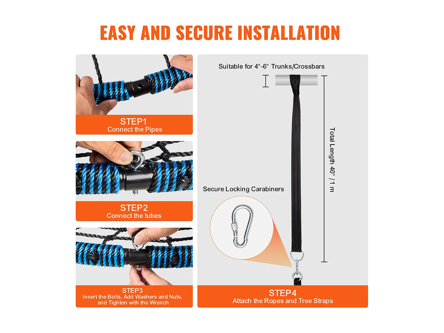 Balançoire Ronde SucceBuy en Toile D'Araignée de 102 cm, pour Enfants en Extérieur, 340 kg, Siège en Corde Tissée Stable avec Sangles et Cordes Réglables
