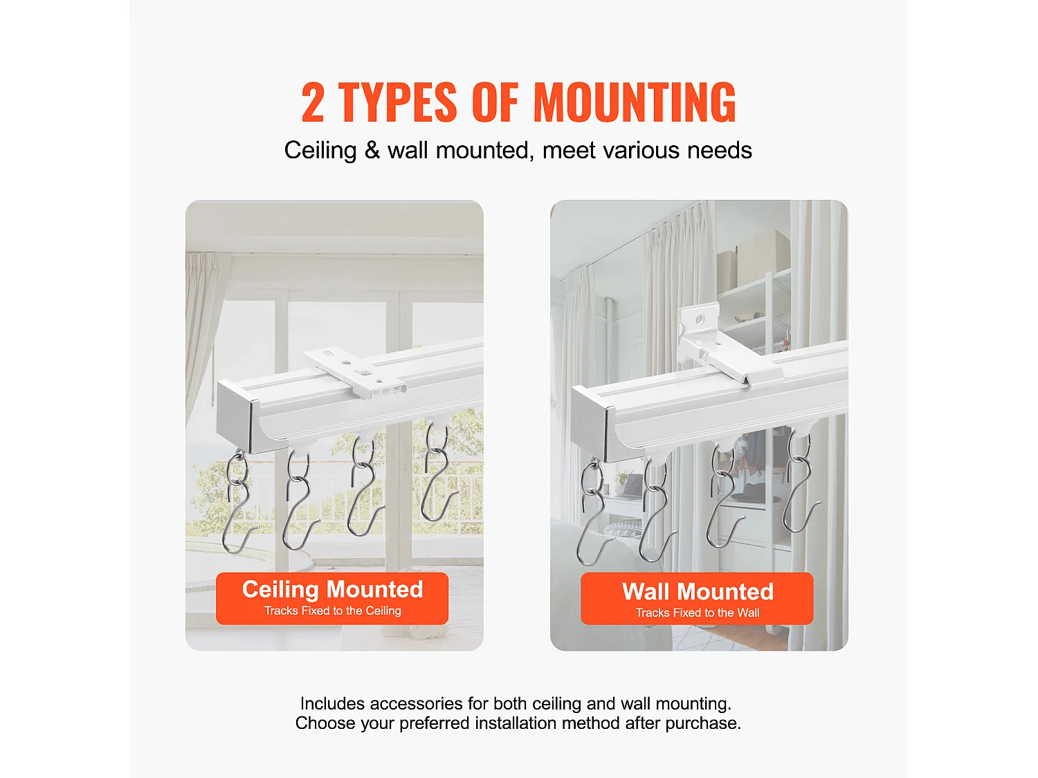 Set di Guide SucceBuy per Tendaggi a Soffitto da 180cm, Divisorio per Stanza con Ganci, Sistema di Tendaggio Scorrevole per Divisorio per Stanza, Bianco