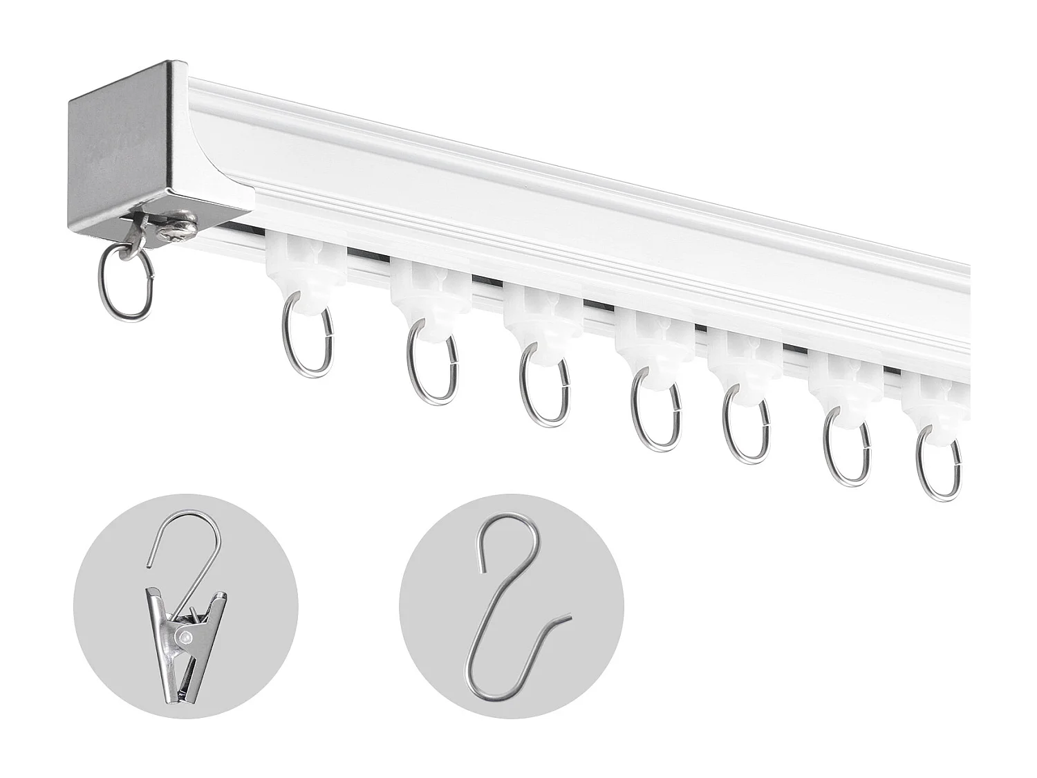 Ensemble de Rails SucceBuy à Rideaux de Plafond de 180cm, Séparateur de Pièce avec Crochets, Système de Rideau Coulissant pour Séparateur de Pièce, Blanc