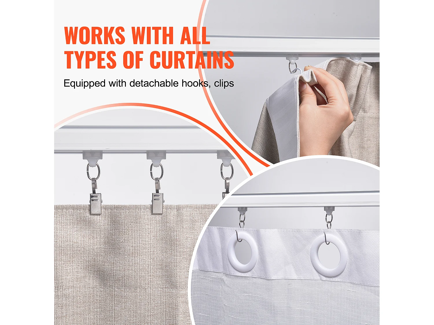 Ensemble de Rails SucceBuy à Rideaux de Plafond de 180cm, Séparateur de Pièce avec Crochets, Système de Rideau Coulissant pour Séparateur de Pièce, Blanc