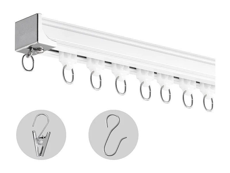 Ensemble de Rails SucceBuy à Rideaux de Plafond de 180cm, Séparateur de Pièce avec Crochets, Système de Rideau Coulissant pour Séparateur de Pièce, Blanc