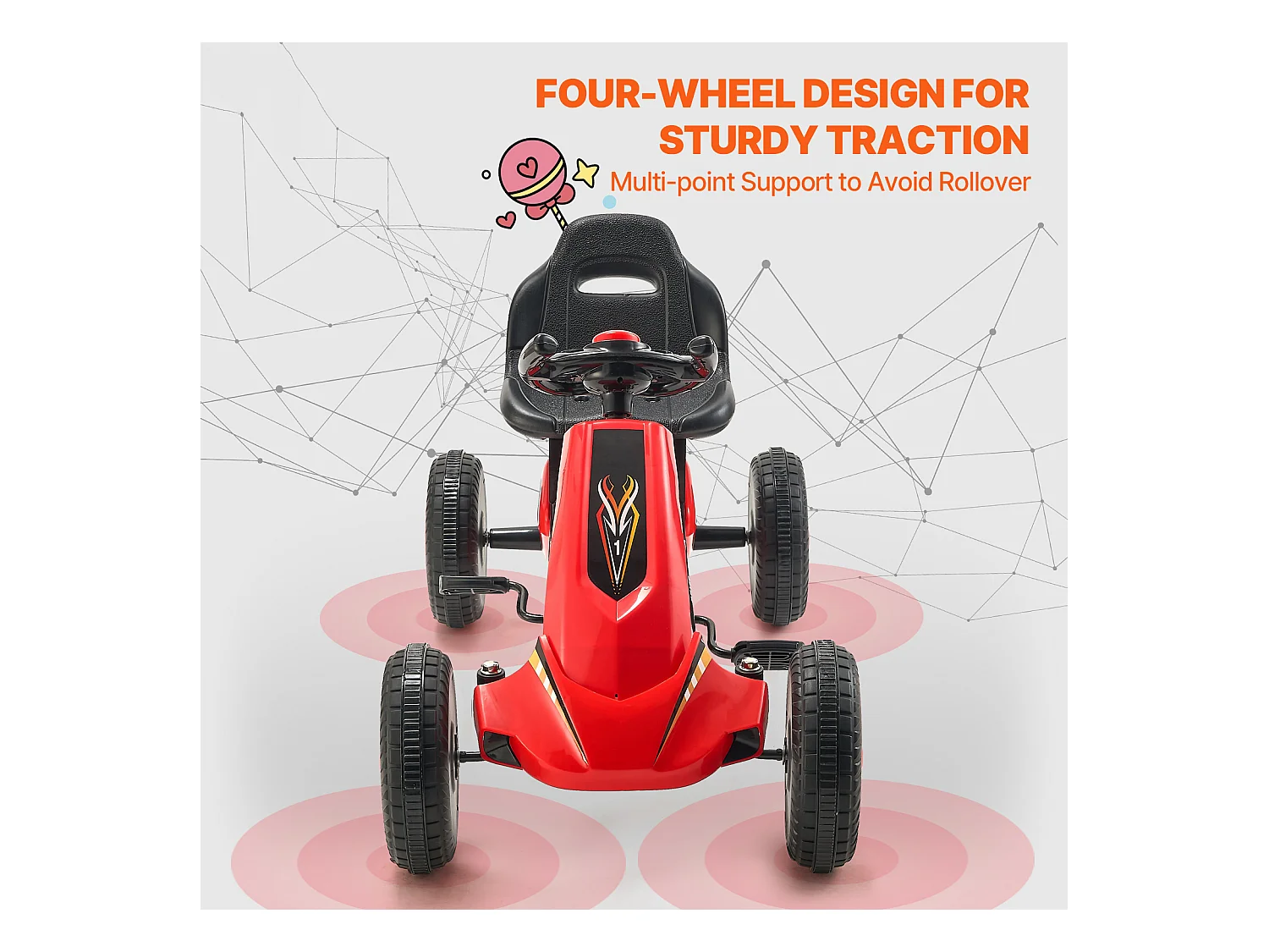 Kart à Pédales Enfant, SucceBuy Go Kart 4 Roues à Pédales pour Enfants de 3 à 8 Ans, Siège Réglable, Rouge