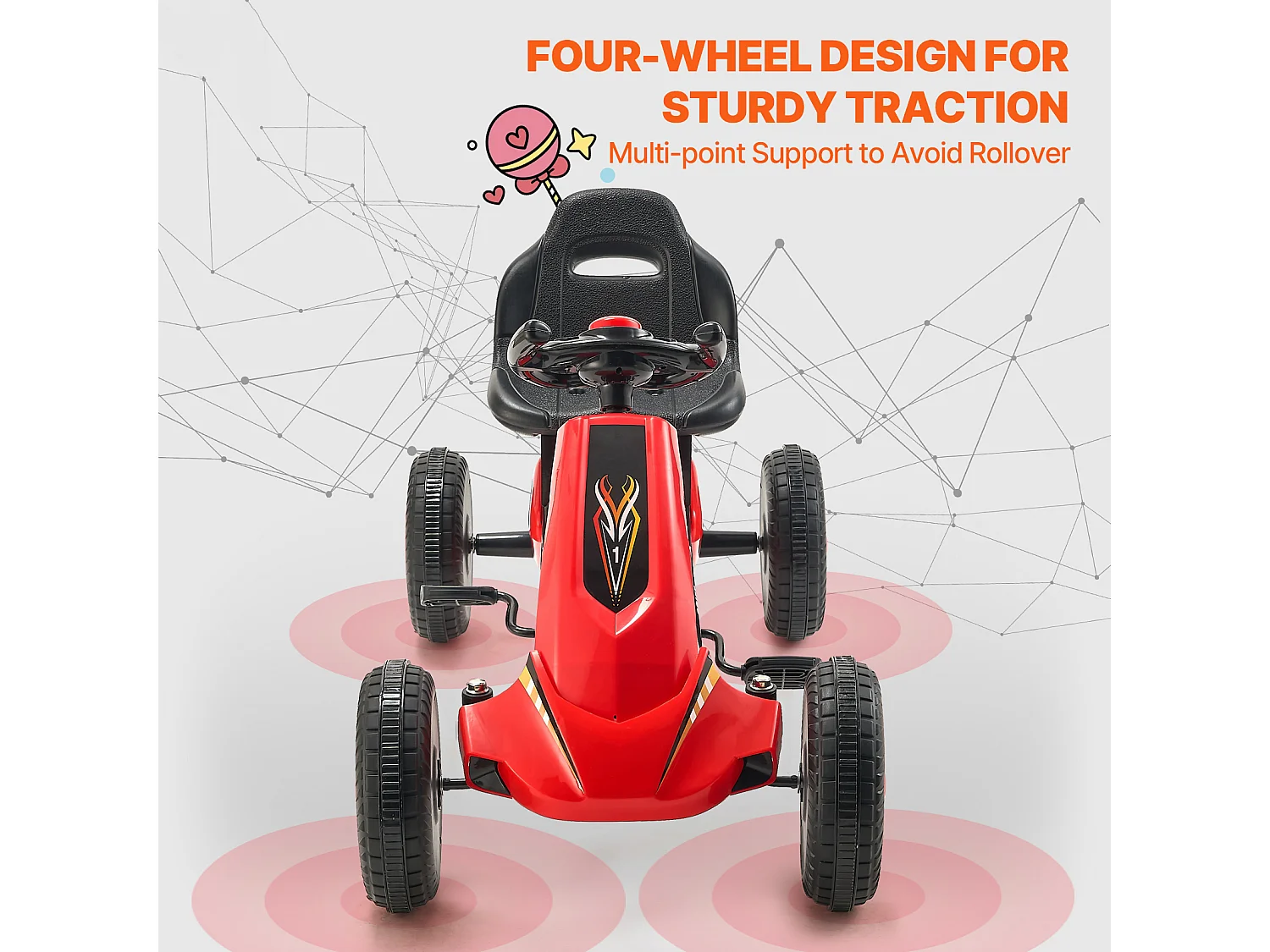 Kart à Pédales Enfant, SucceBuy Go Kart 4 Roues à Pédales pour Enfants de 3 à 8 Ans, Siège Réglable, Rouge