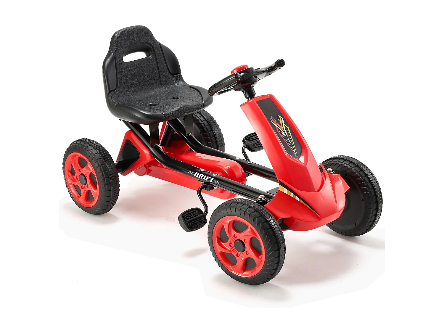 Kinderskelter, SucceBuy Go Kart 4-Wiels Skelter voor Kinderen van 3 tot 8 Jaar, Verstelbare Stoel, Rood