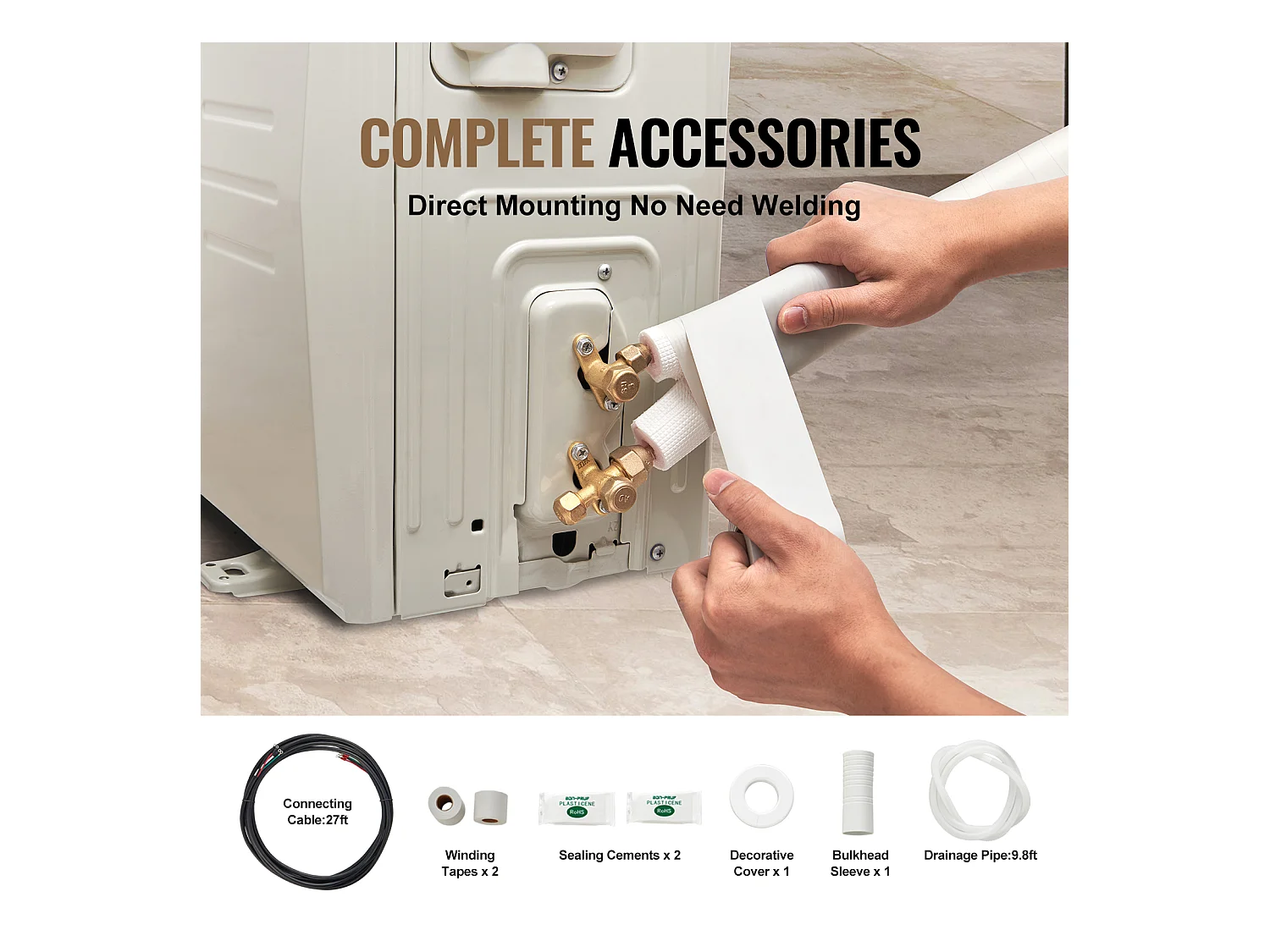 Tube SucceBuy Mini Split Line Set 6,4 x 9,5 x 7620 mm Tube en Cuivre pour AC avec Câble de Connexion