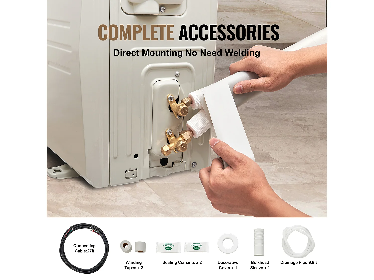 Tube SucceBuy Mini Split Line Set 6,4 x 9,5 x 7620 mm Tube en Cuivre pour AC avec Câble de Connexion