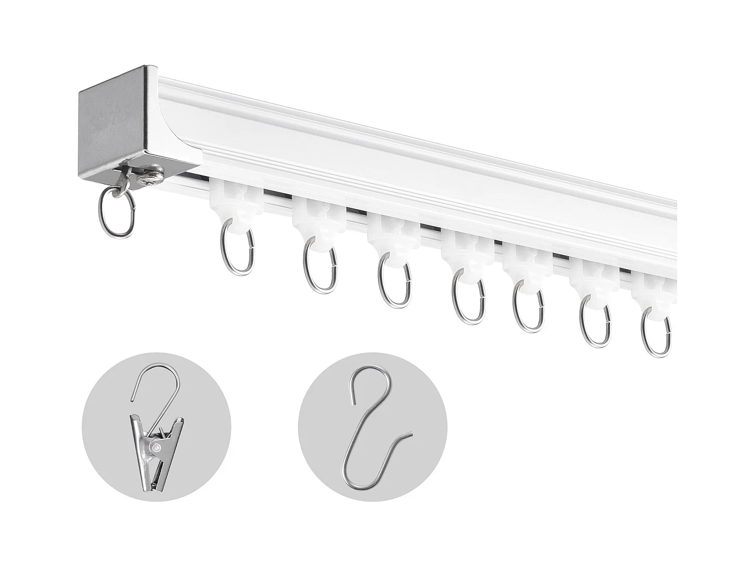 Ensemble de Rails SucceBuy pour Rideaux de Plafond 360cm, Système Coulissant pour Rideaux, Crochets et Quincaillerie, Blanc pour Salon et Chambre à Coucher
