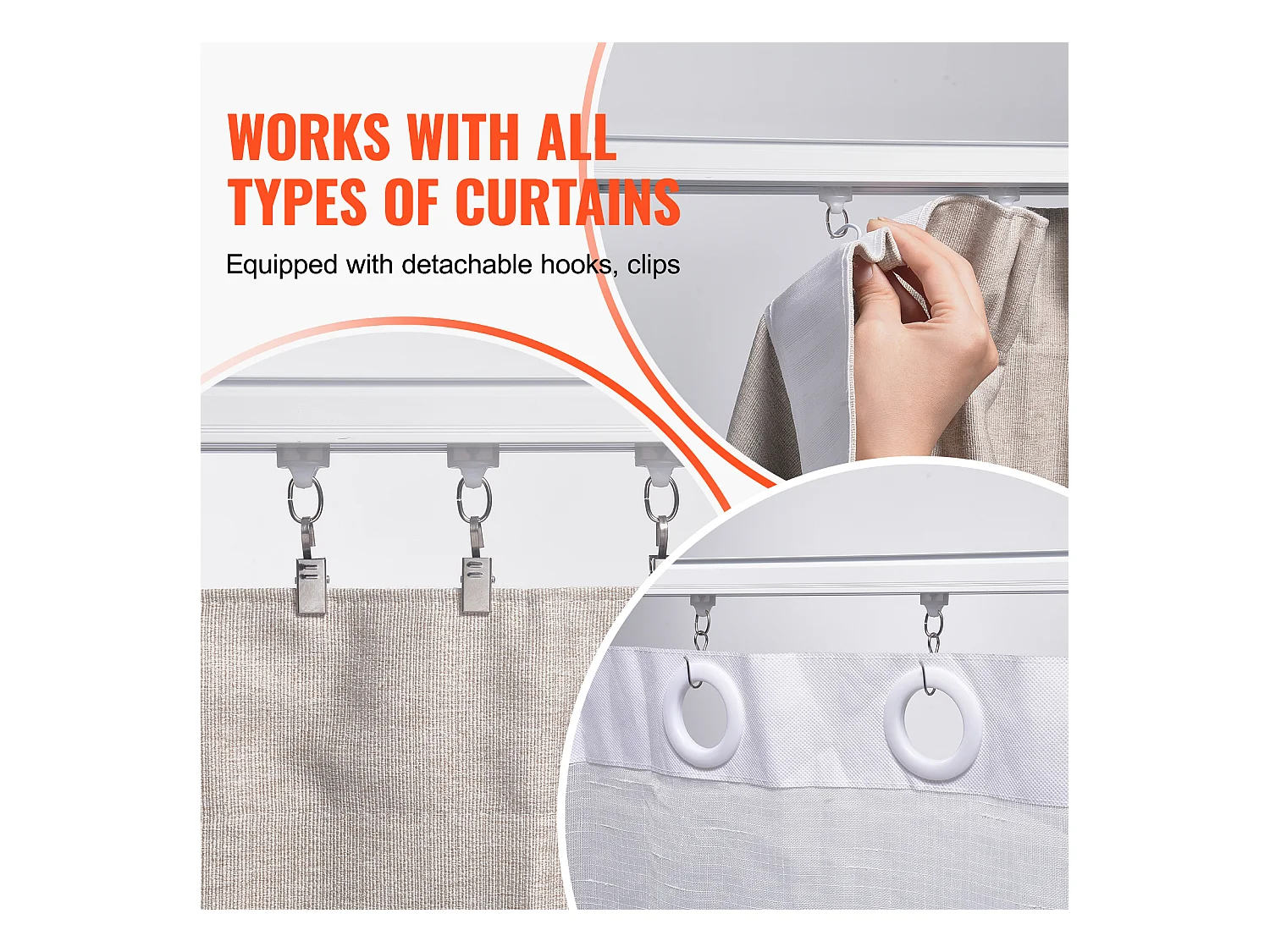 Ensemble de Rails SucceBuy pour Rideaux de Plafond 360cm, Système Coulissant pour Rideaux, Crochets et Quincaillerie, Blanc pour Salon et Chambre à Coucher