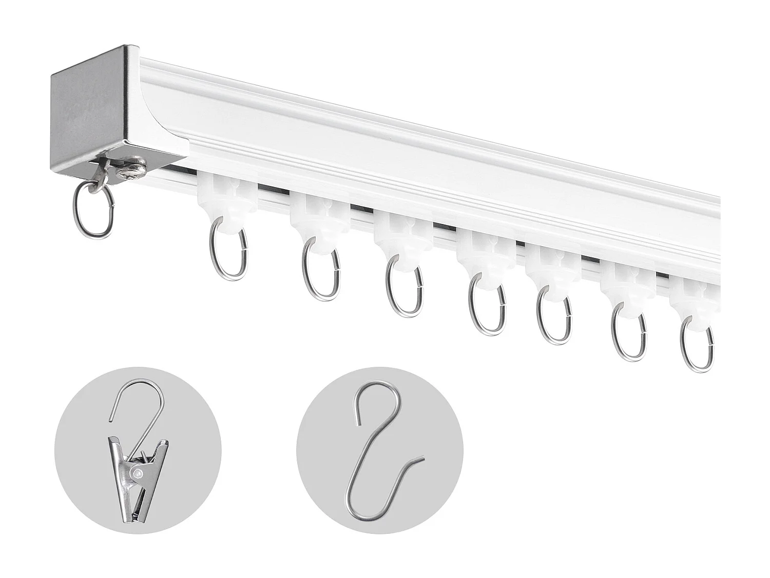 Rails Set SucceBuy voor Plafondgordijnen 360cm, Gleisysteem voor Gordijnen, Haken en Beslag, Wit voor Woonkamer en Slaapkamer