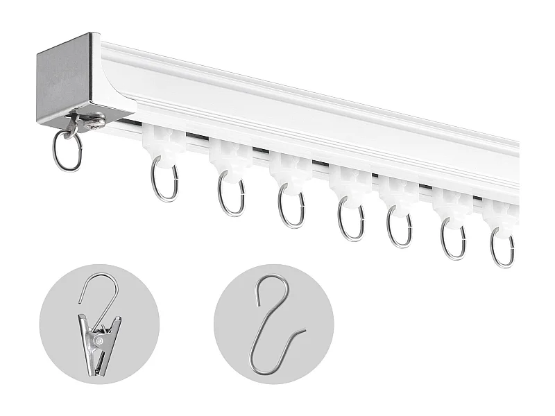 Rails Set SucceBuy voor Plafondgordijnen 360cm, Gleisysteem voor Gordijnen, Haken en Beslag, Wit voor Woonkamer en Slaapkamer