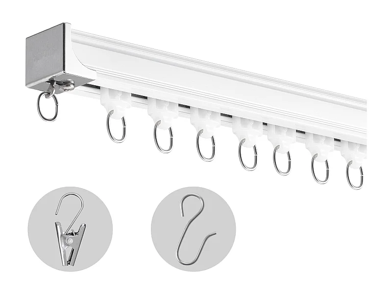 Ensemble de Rails SucceBuy 270cm avec Crochets, Blanc, Système Coulissant pour Rideaux, Montage au Plafond/au Mur pour Salon, Chambre à Coucher