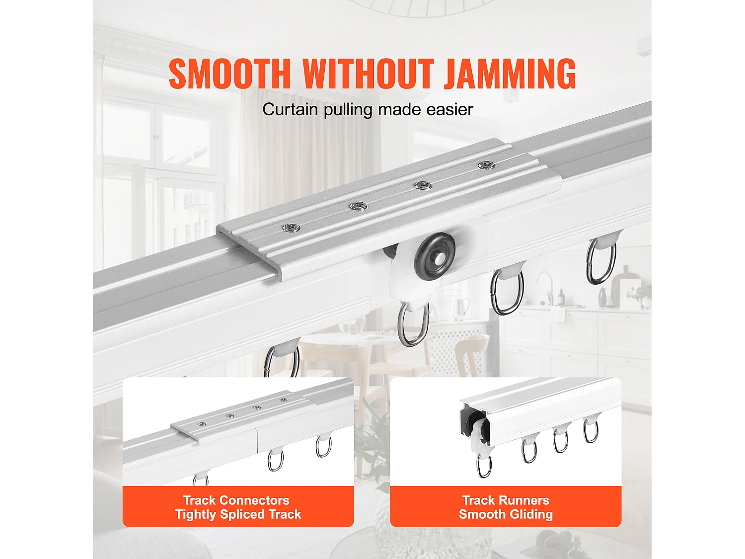 Zestaw Szyn SucceBuy 270cm z Hakami, Biały, System Biegowy do Zasłon, Montaż Sufitowy/Ścienny do Salonu, Sypialni