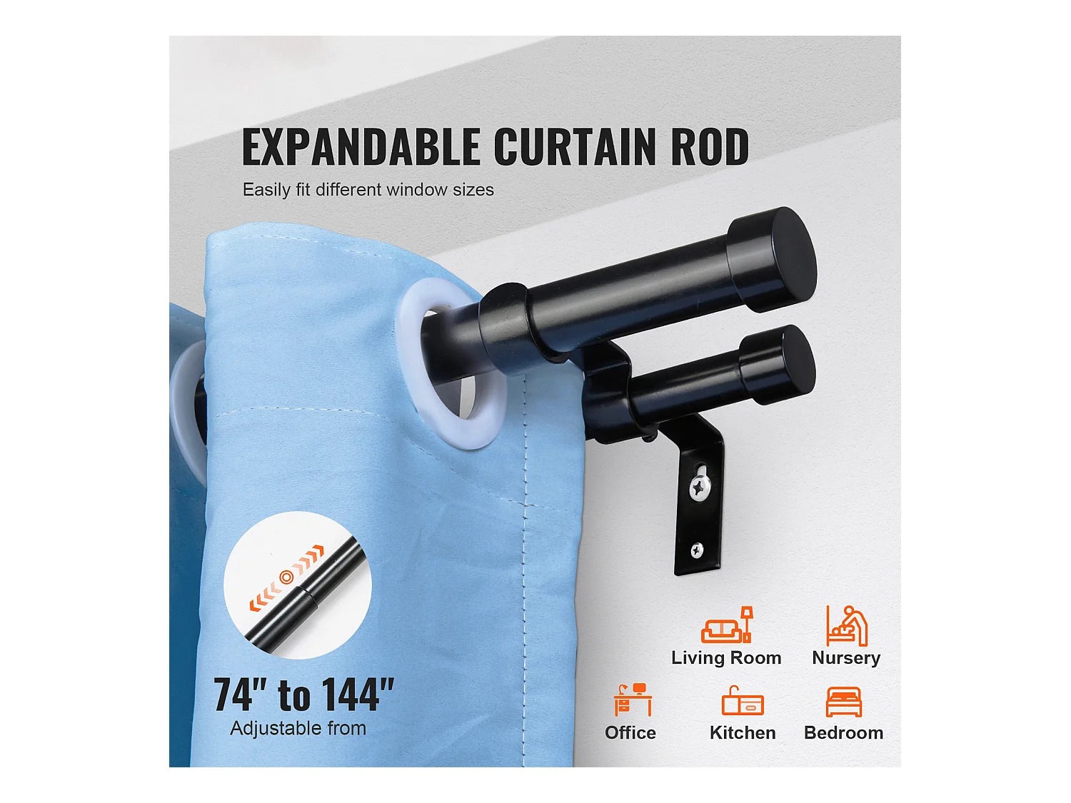 Tringles à Rideaux à Double Tige SucceBuy, de 183 à 366 cm de Longueur Réglable avec Embouts de Capuchon