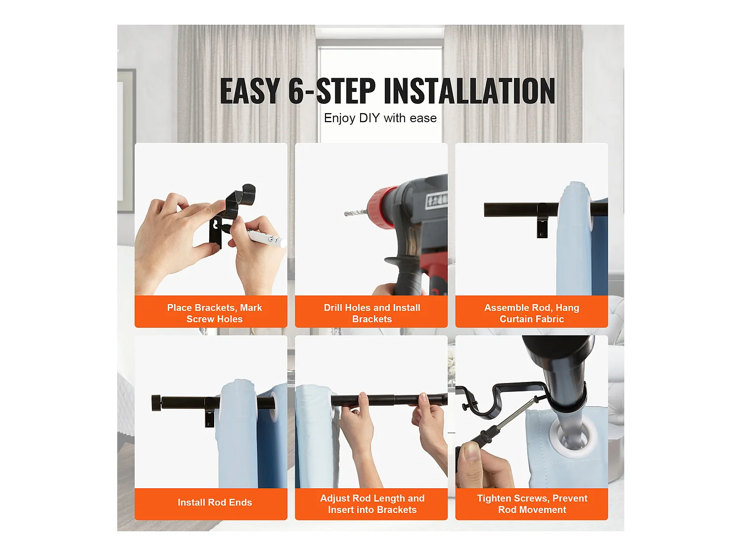 Tringles à Rideaux à Double Tige SucceBuy, de 183 à 366 cm de Longueur Réglable avec Embouts de Capuchon