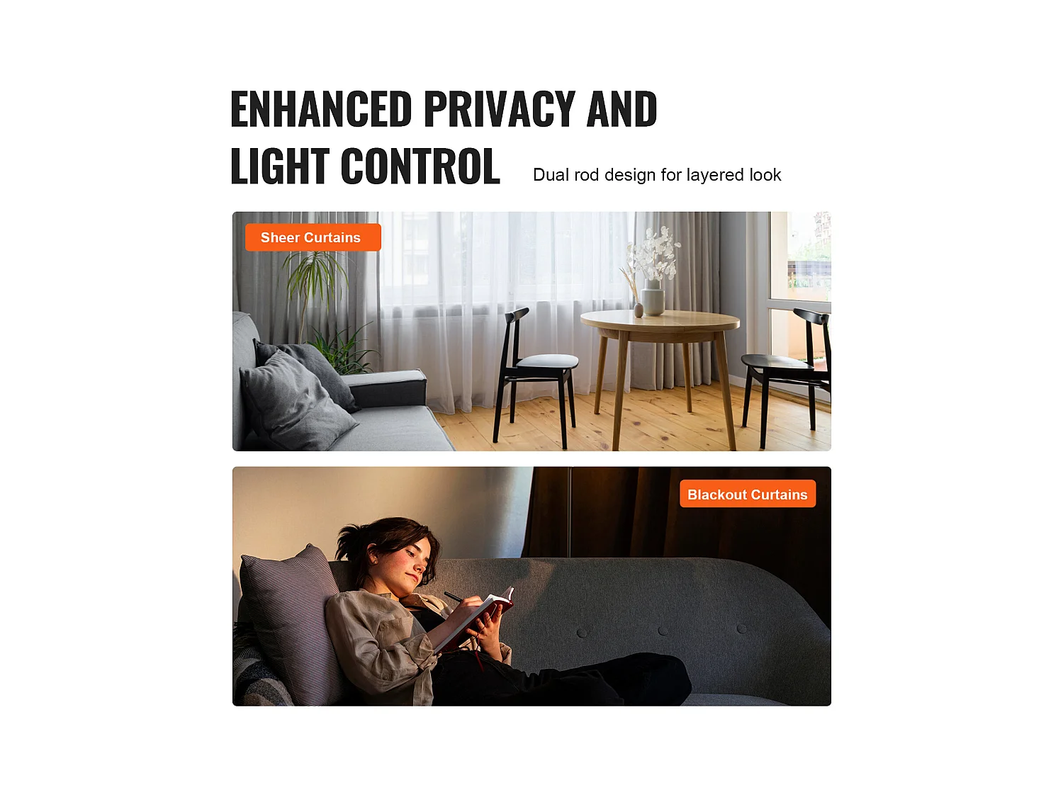 Tringles à Rideaux à Double Tige SucceBuy, de 183 à 366 cm de Longueur Réglable avec Embouts de Capuchon